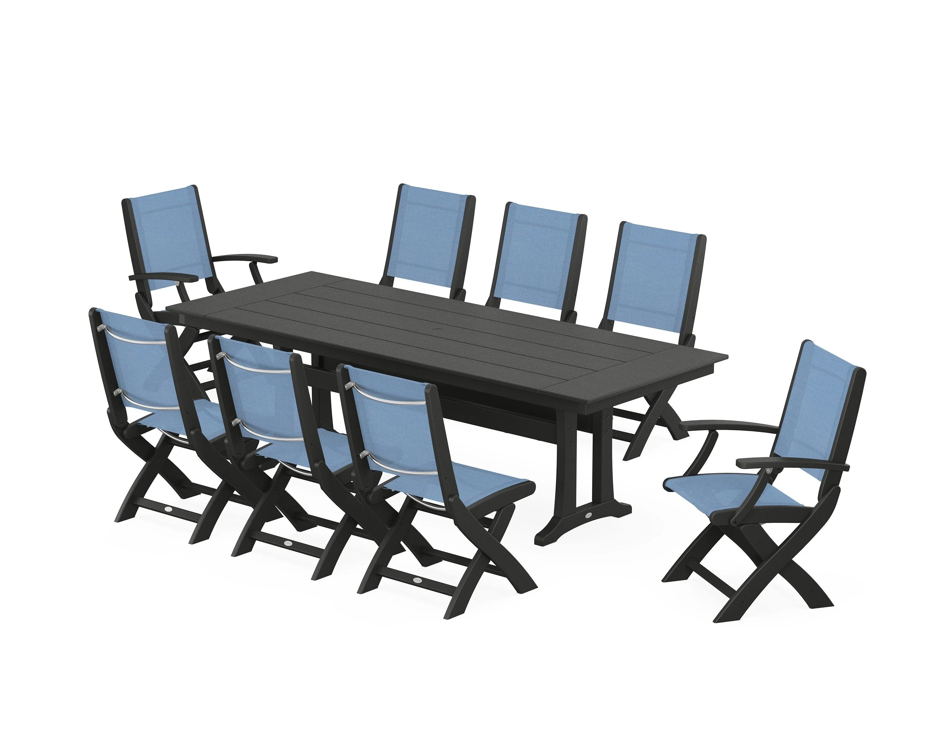 Coastal 9-Piece Folding Dining Chair Farmhouse Dining Set with Trestle Legs - Image 122