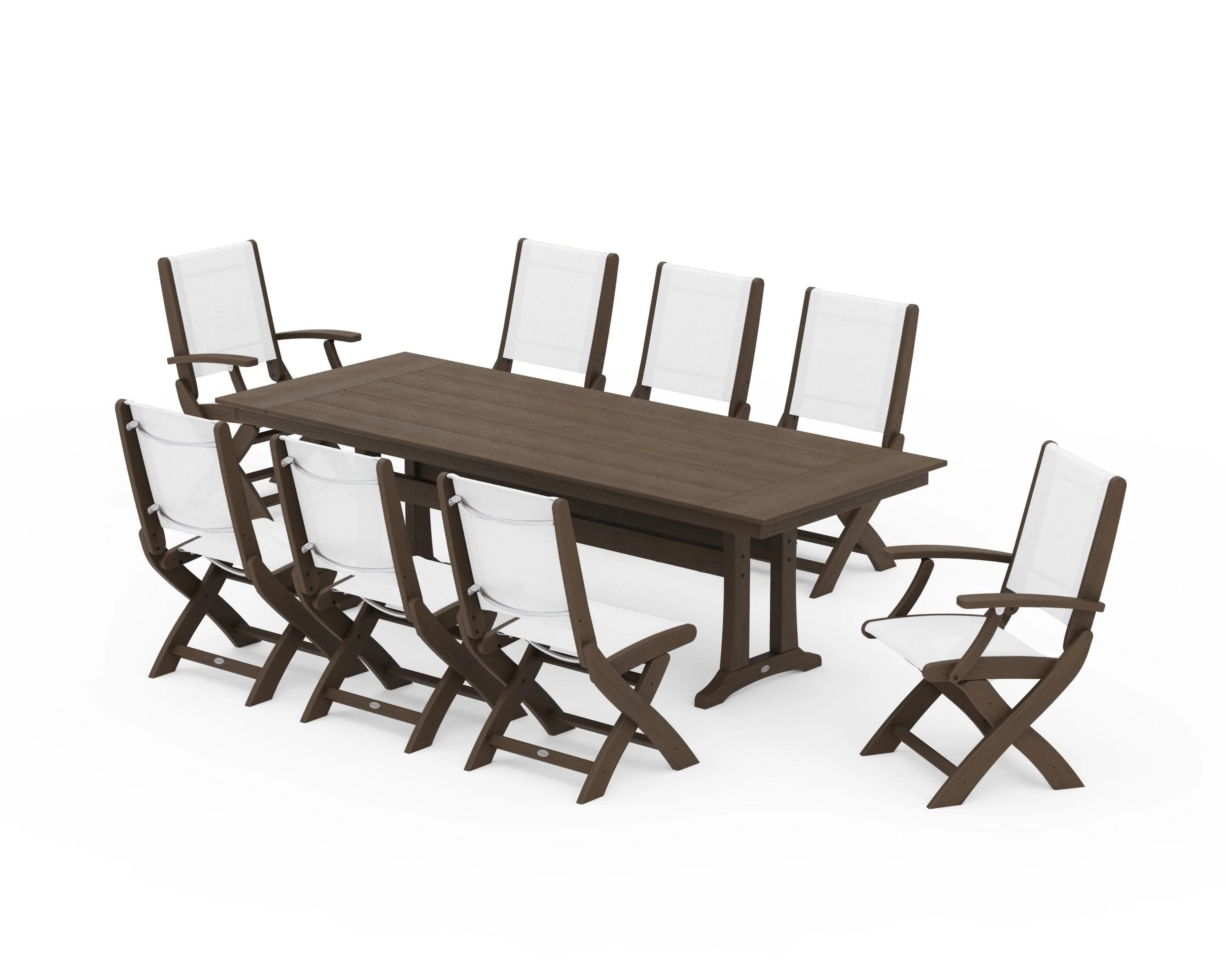 Coastal 9-Piece Folding Dining Chair Farmhouse Dining Set with Trestle Legs - Image 128