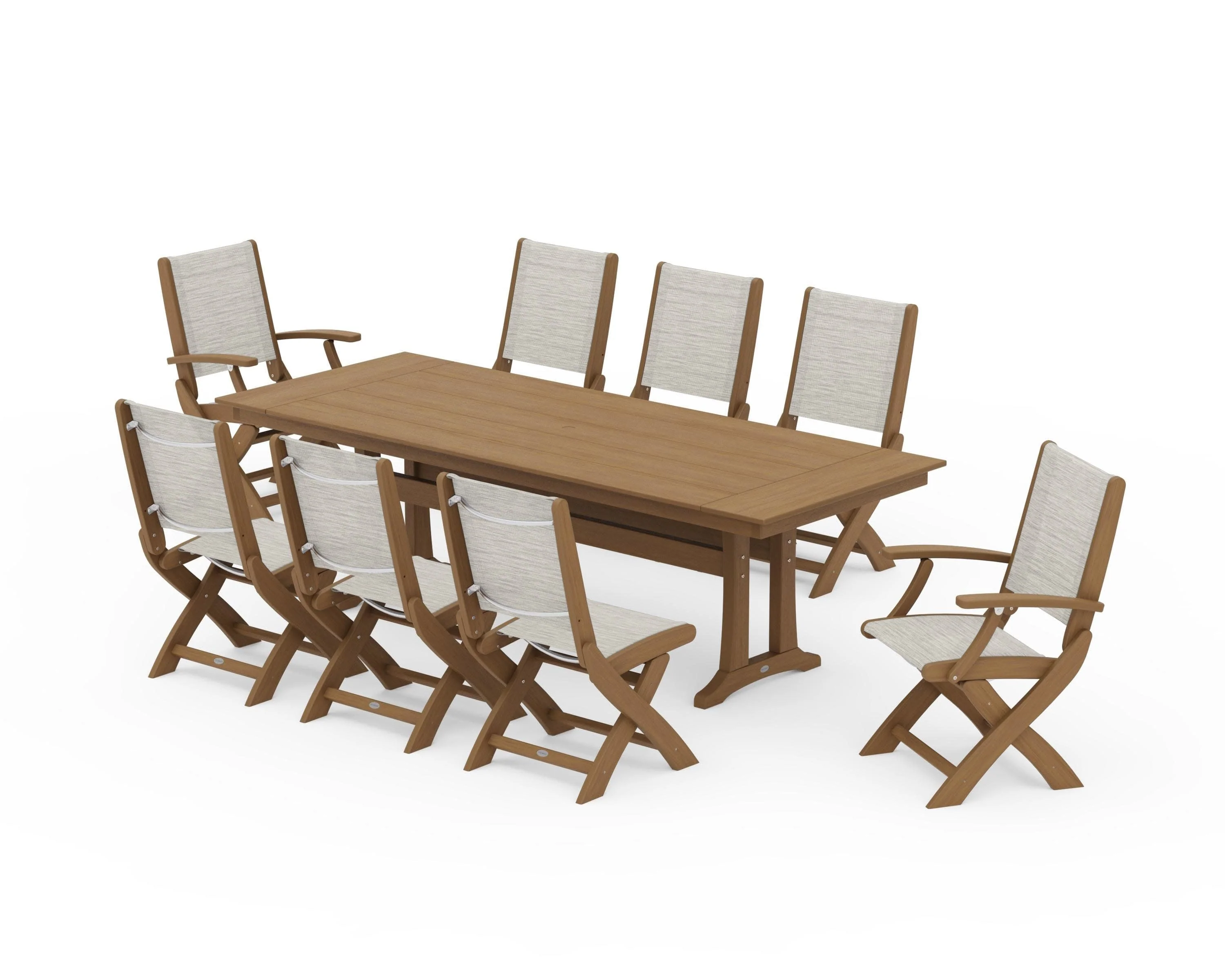 Coastal 9-Piece Folding Dining Chair Farmhouse Dining Set with Trestle Legs - Image 134