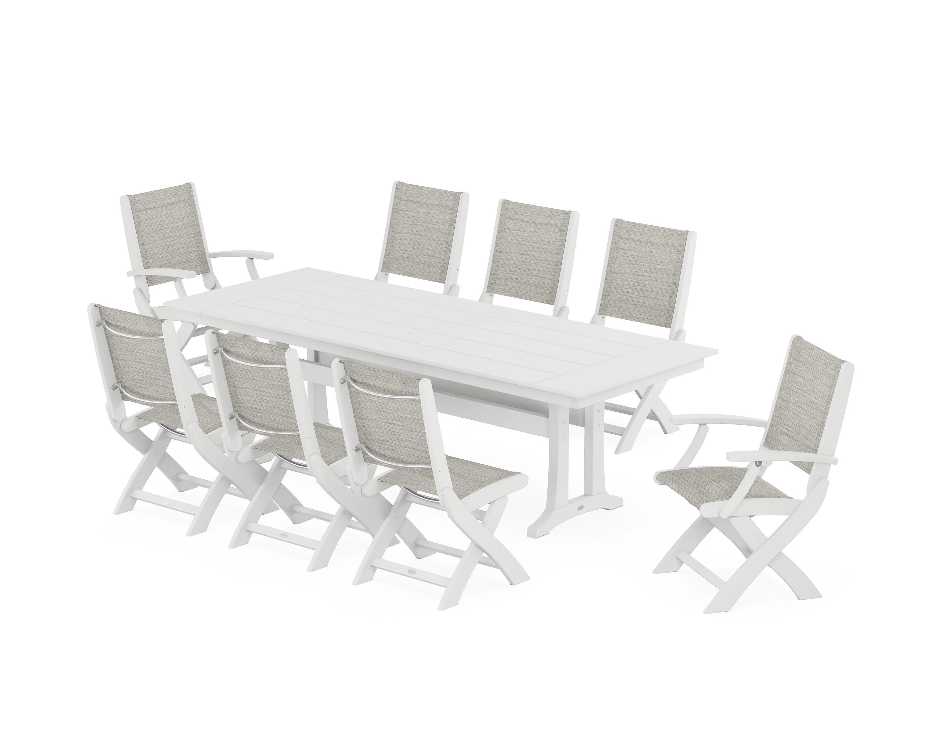 Coastal 9-Piece Folding Dining Chair Farmhouse Dining Set with Trestle Legs - Image 14