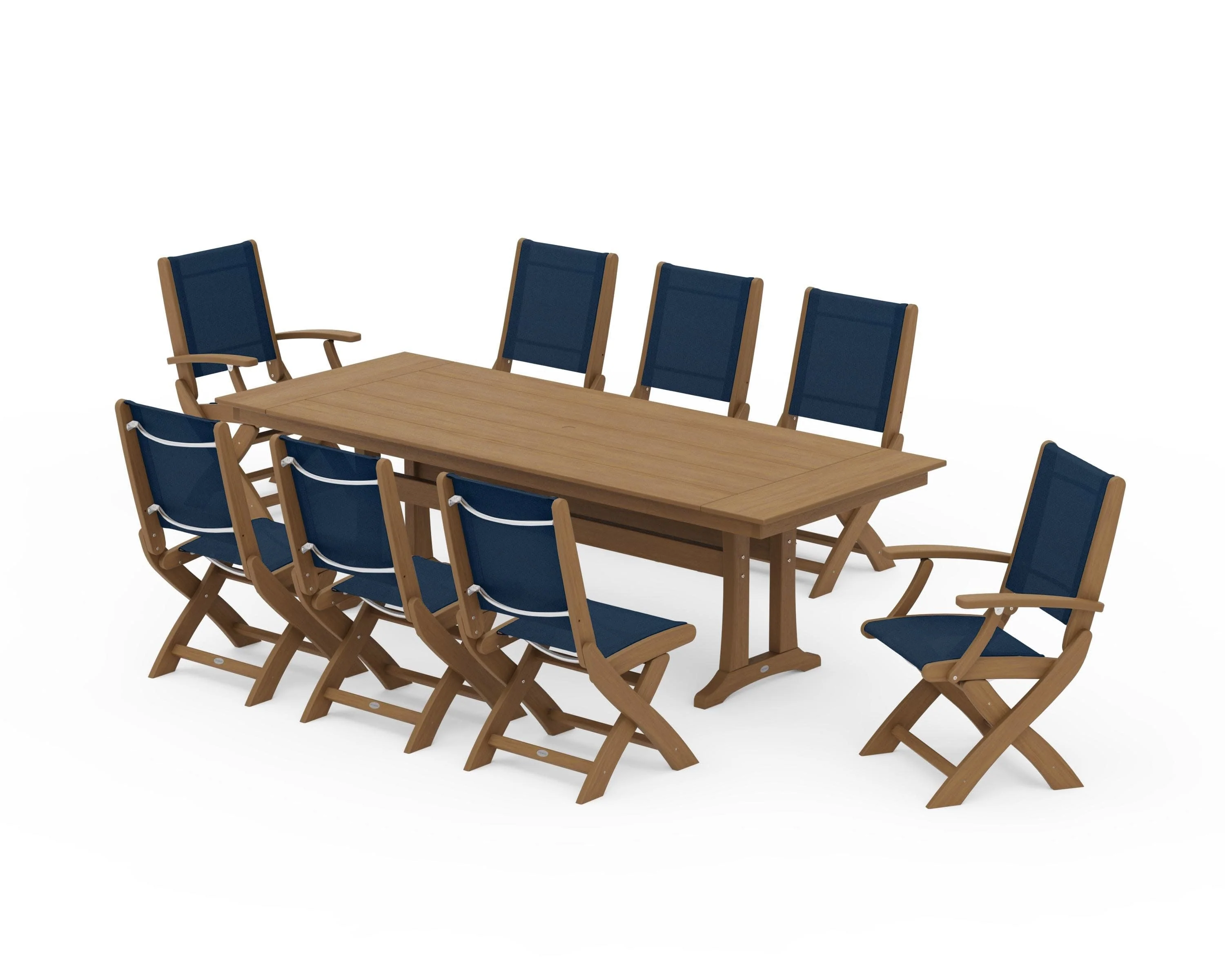 Coastal 9-Piece Folding Dining Chair Farmhouse Dining Set with Trestle Legs - Image 146