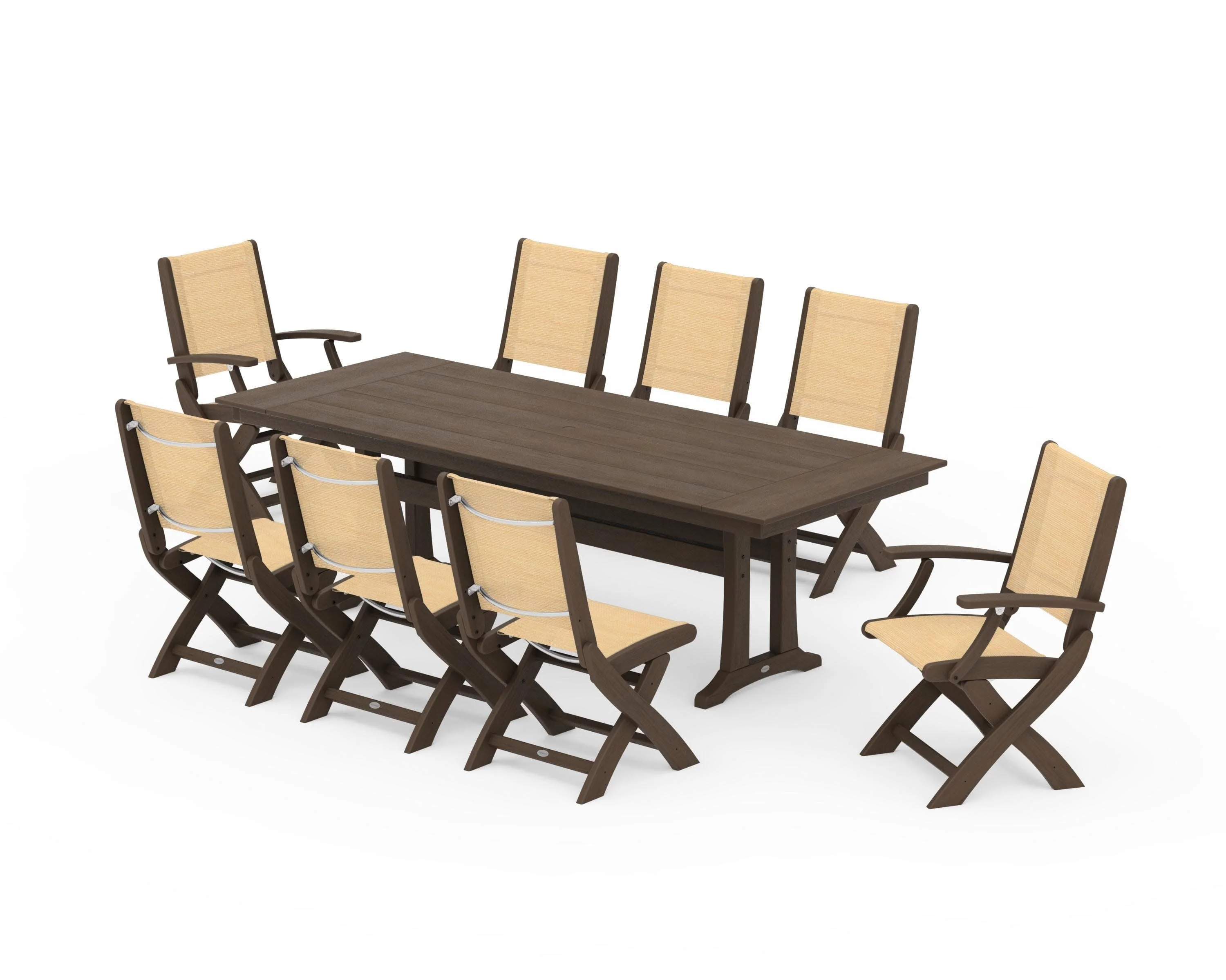 Coastal 9-Piece Folding Dining Chair Farmhouse Dining Set with Trestle Legs - Image 148