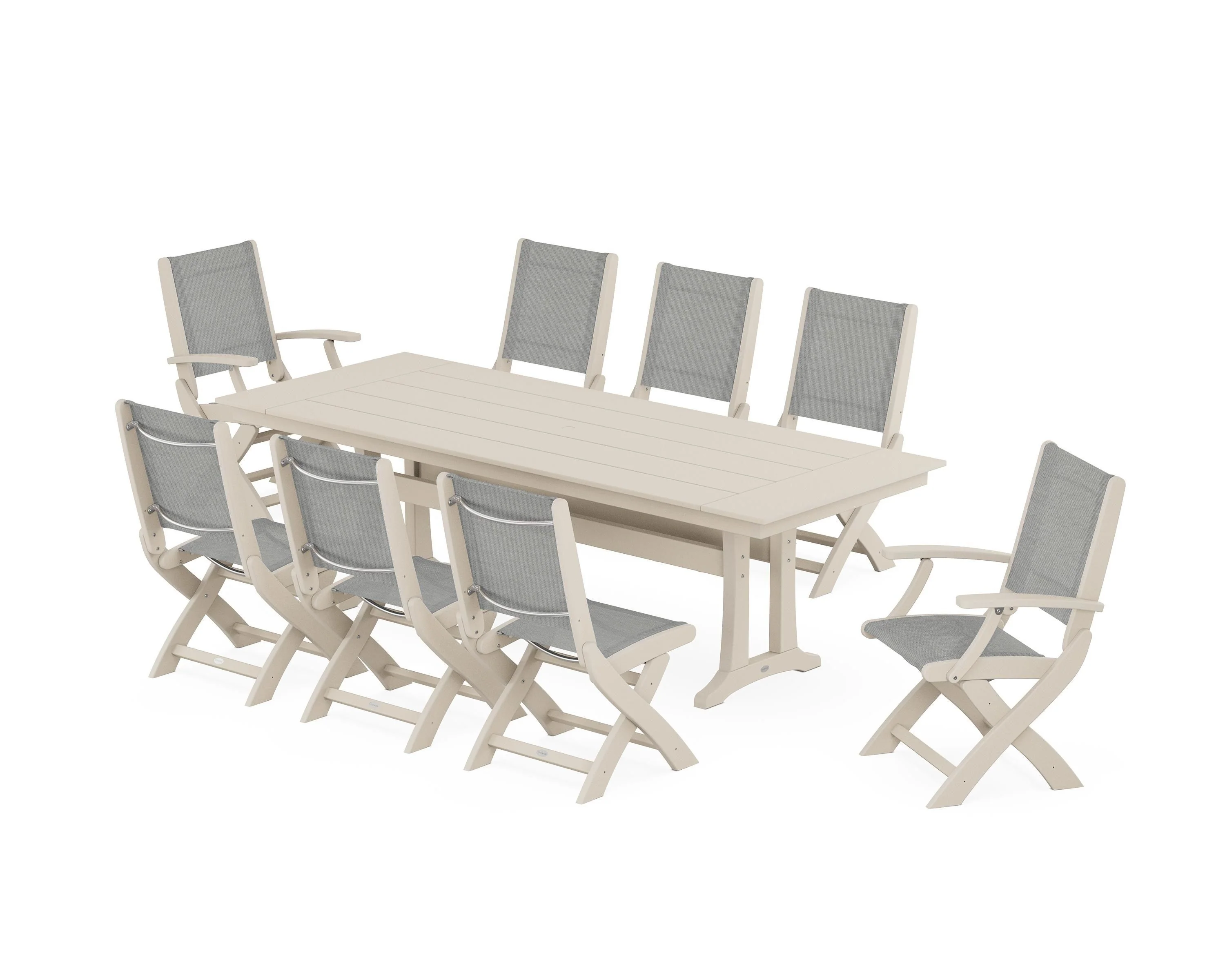 Coastal 9-Piece Folding Dining Chair Farmhouse Dining Set with Trestle Legs - Image 15