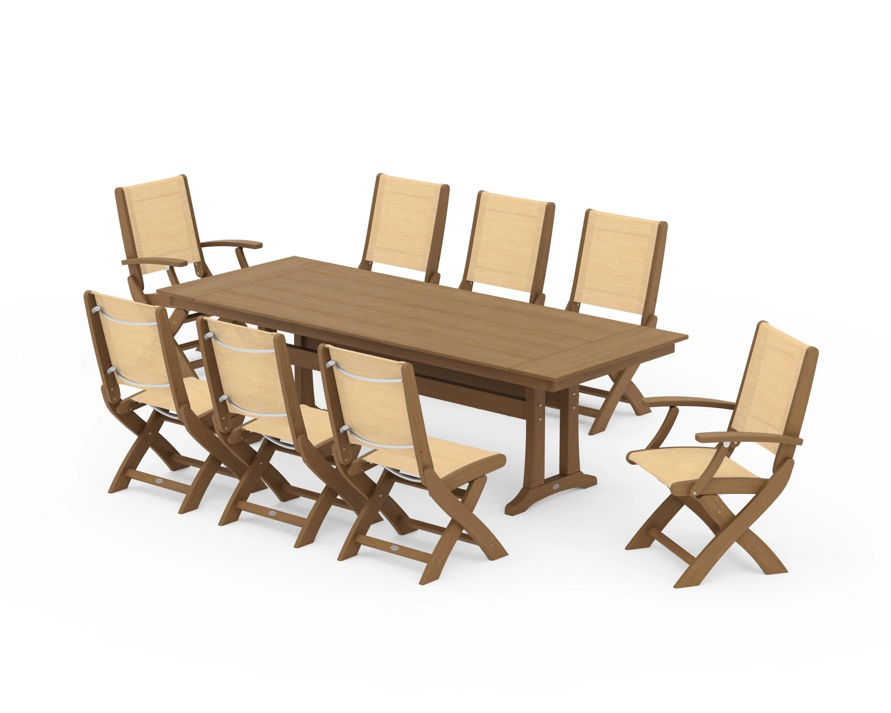 Coastal 9-Piece Folding Dining Chair Farmhouse Dining Set with Trestle Legs - Image 151