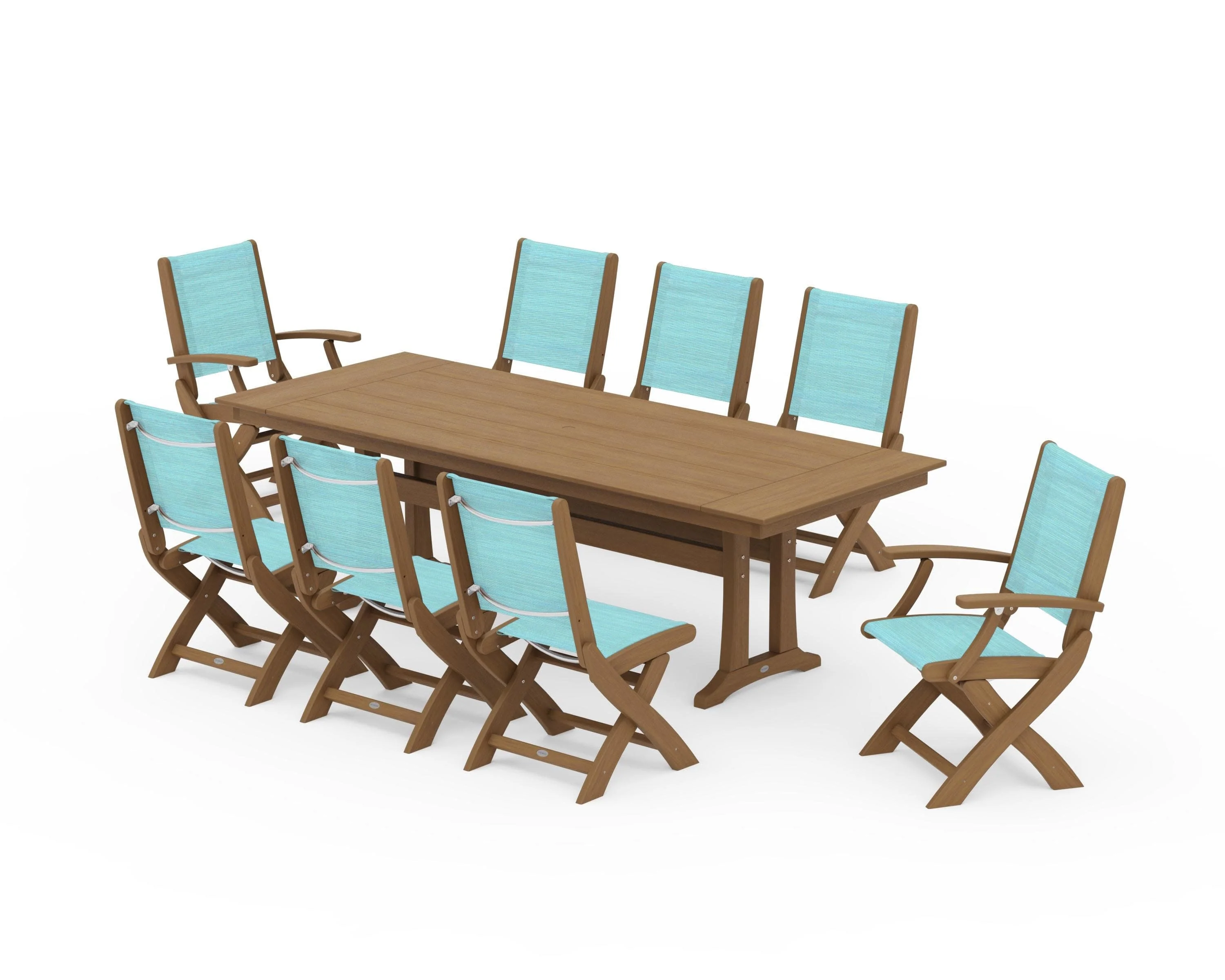 Coastal 9-Piece Folding Dining Chair Farmhouse Dining Set with Trestle Legs - Image 156