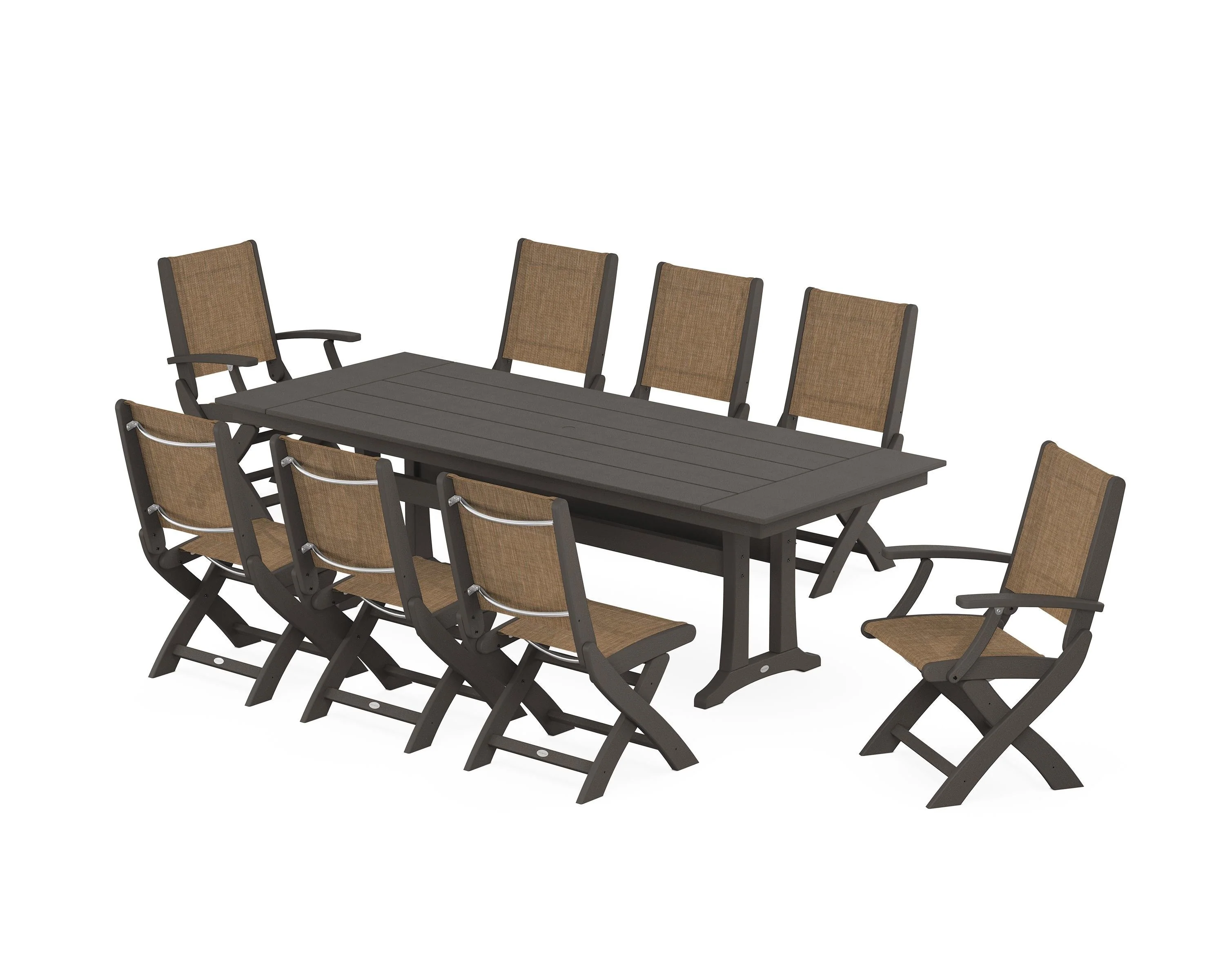 Coastal 9-Piece Folding Dining Chair Farmhouse Dining Set with Trestle Legs - Image 16