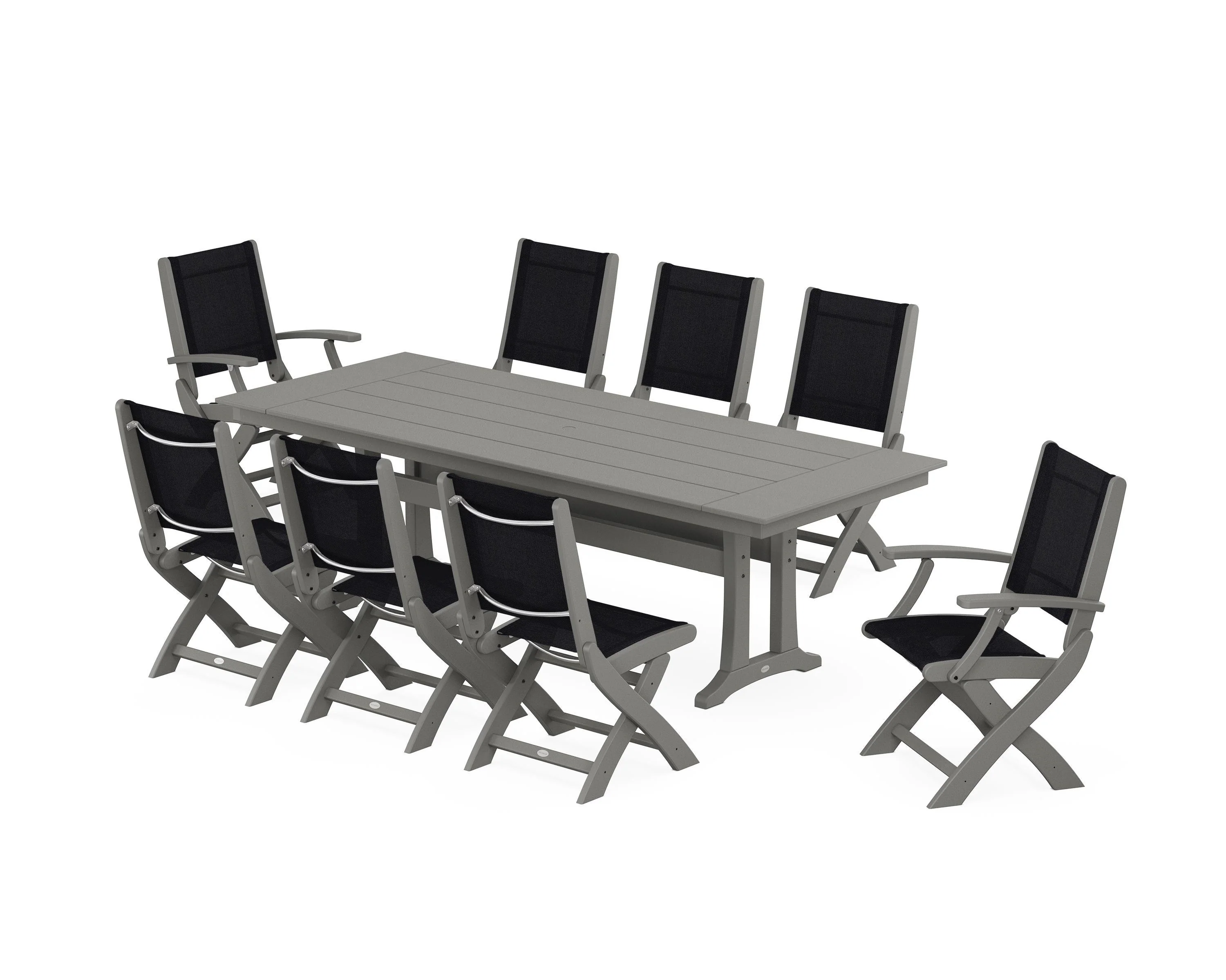 Coastal 9-Piece Folding Dining Chair Farmhouse Dining Set with Trestle Legs - Image 19