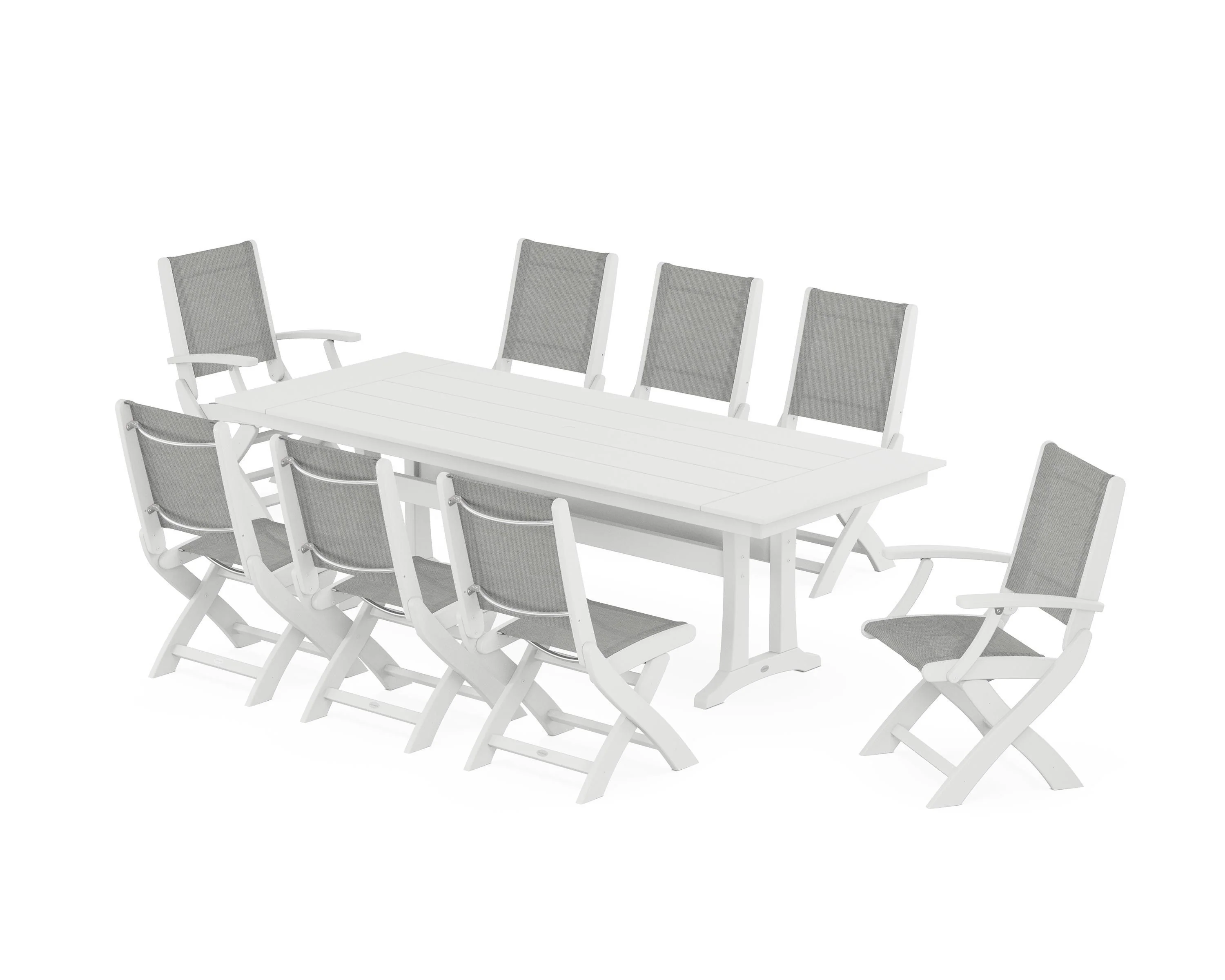 Coastal 9-Piece Folding Dining Chair Farmhouse Dining Set with Trestle Legs - Image 23