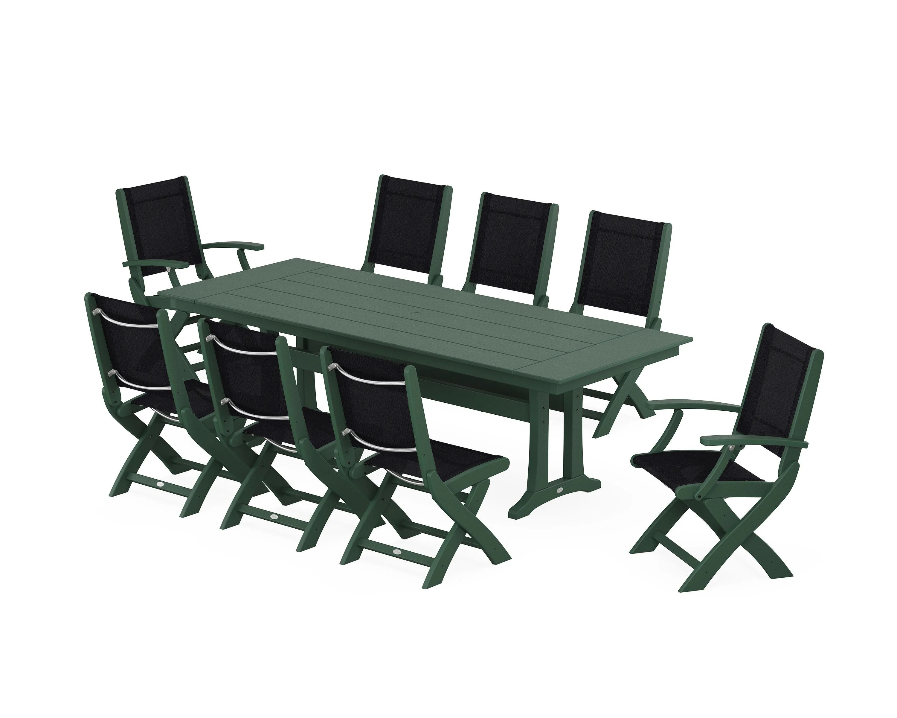 Coastal 9-Piece Folding Dining Chair Farmhouse Dining Set with Trestle Legs - Image 24