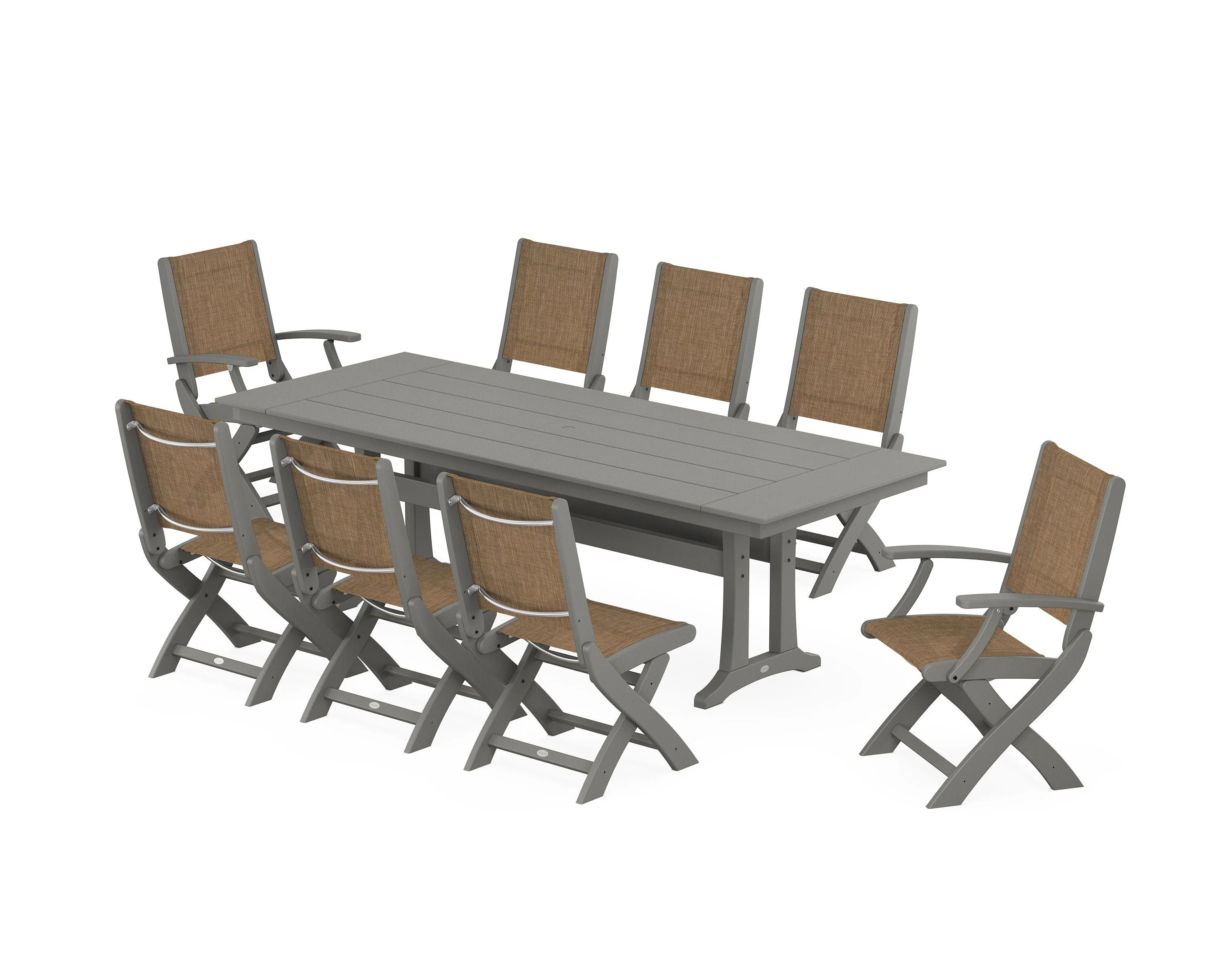 Coastal 9-Piece Folding Dining Chair Farmhouse Dining Set with Trestle Legs - Image 28