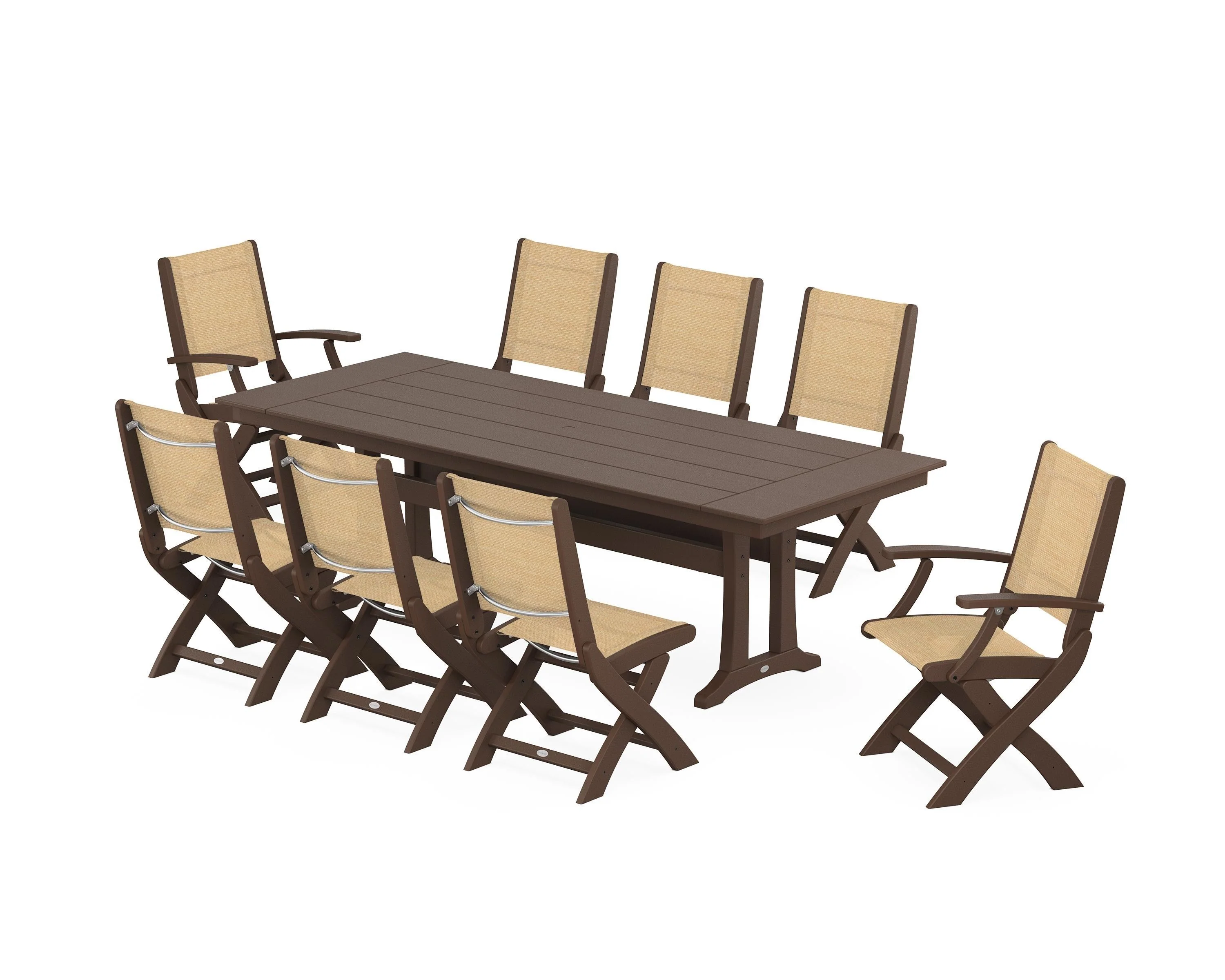 Coastal 9-Piece Folding Dining Chair Farmhouse Dining Set with Trestle Legs - Image 31