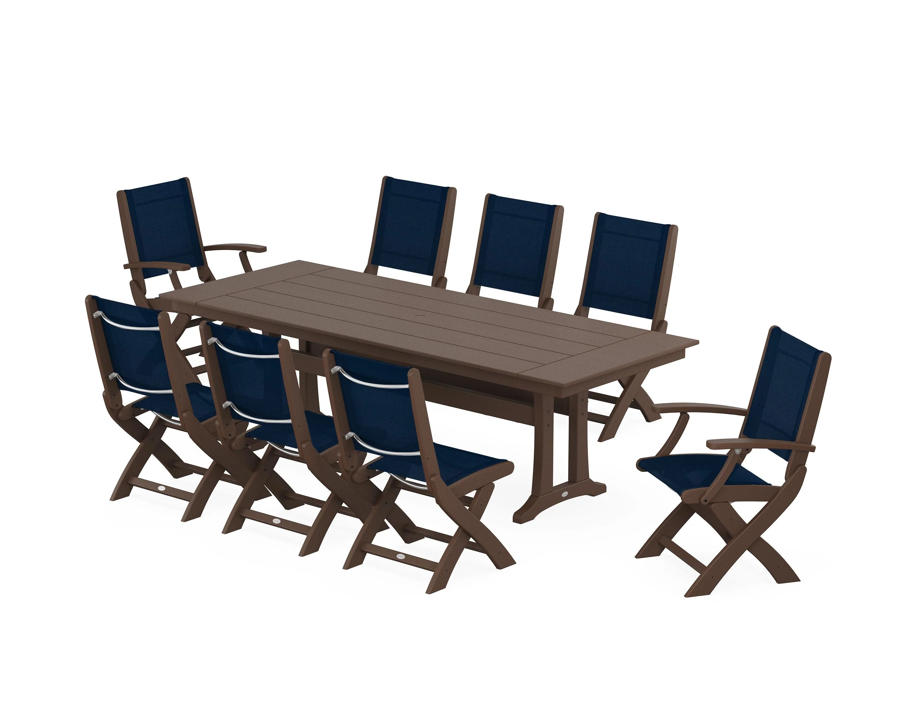 Coastal 9-Piece Folding Dining Chair Farmhouse Dining Set with Trestle Legs - Image 34