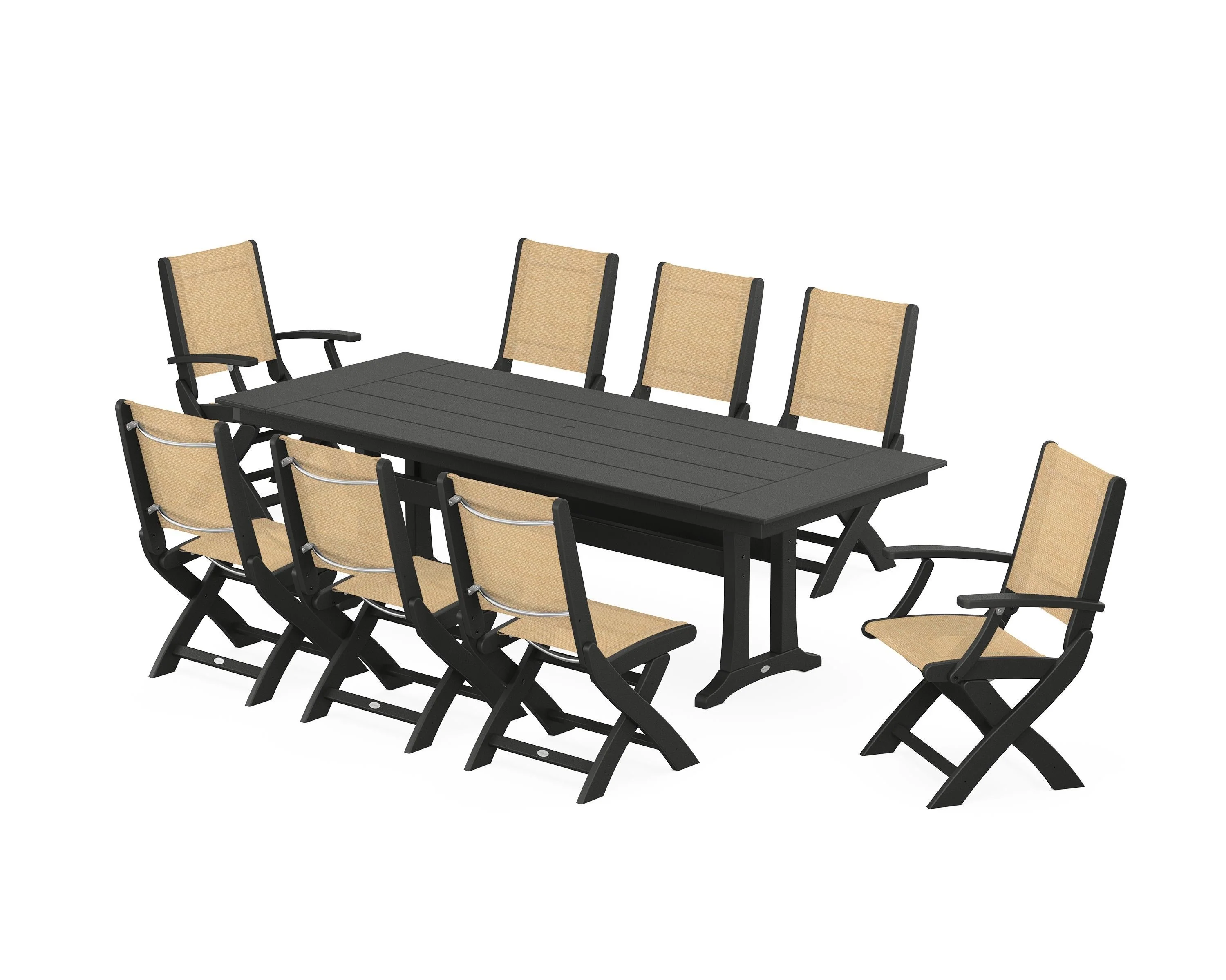 Coastal 9-Piece Folding Dining Chair Farmhouse Dining Set with Trestle Legs - Image 35