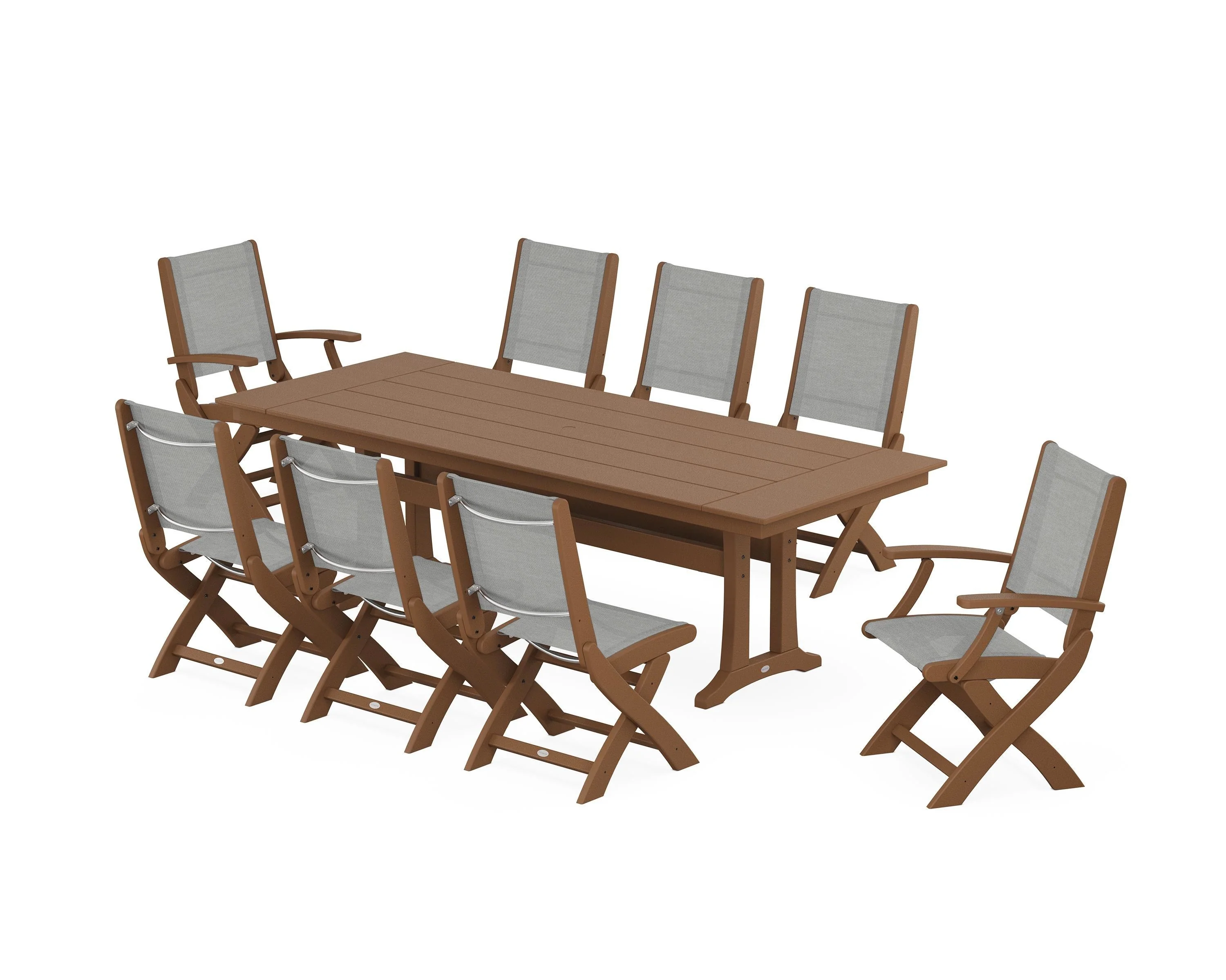 Coastal 9-Piece Folding Dining Chair Farmhouse Dining Set with Trestle Legs - Image 39