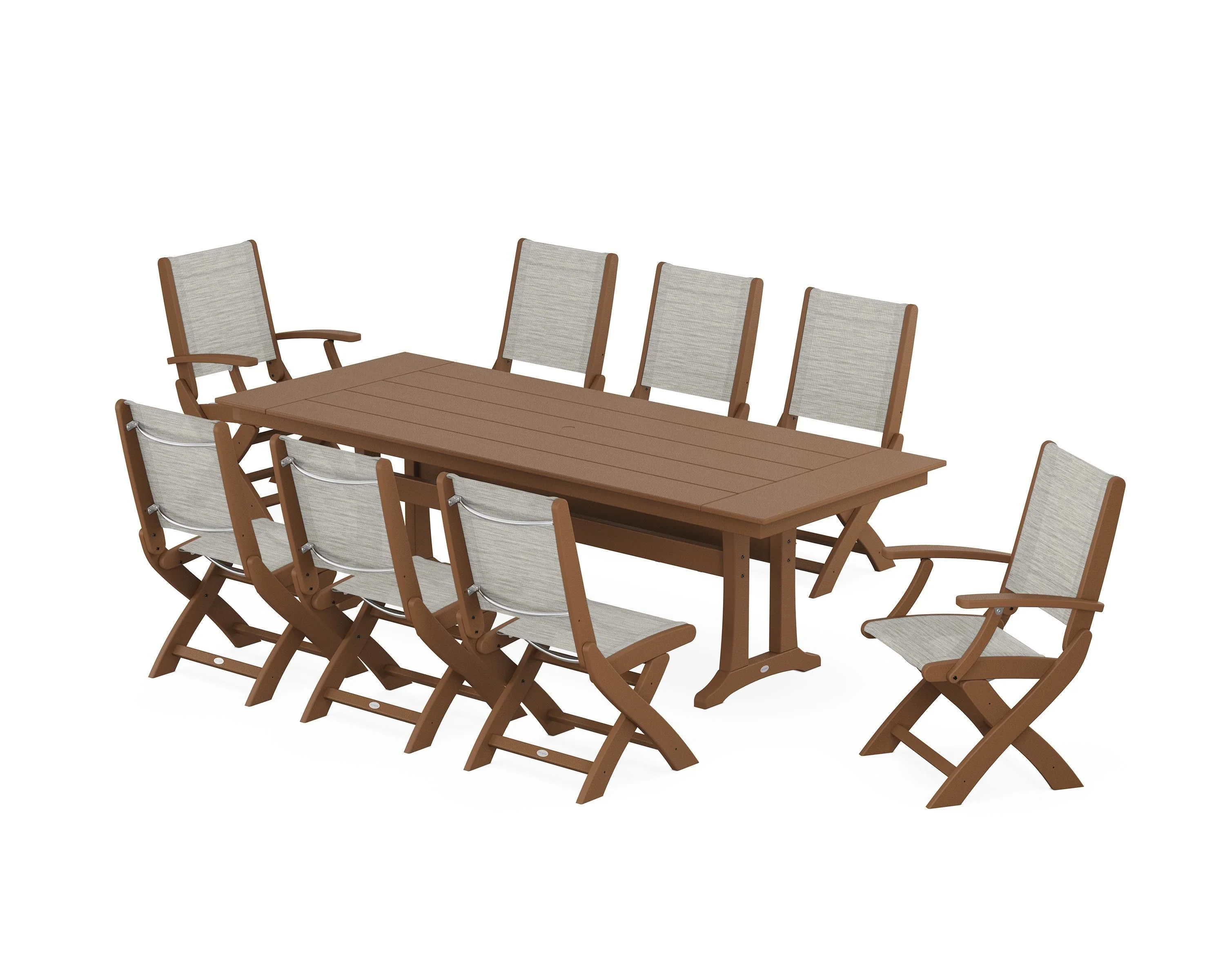 Coastal 9-Piece Folding Dining Chair Farmhouse Dining Set with Trestle Legs - Image 49