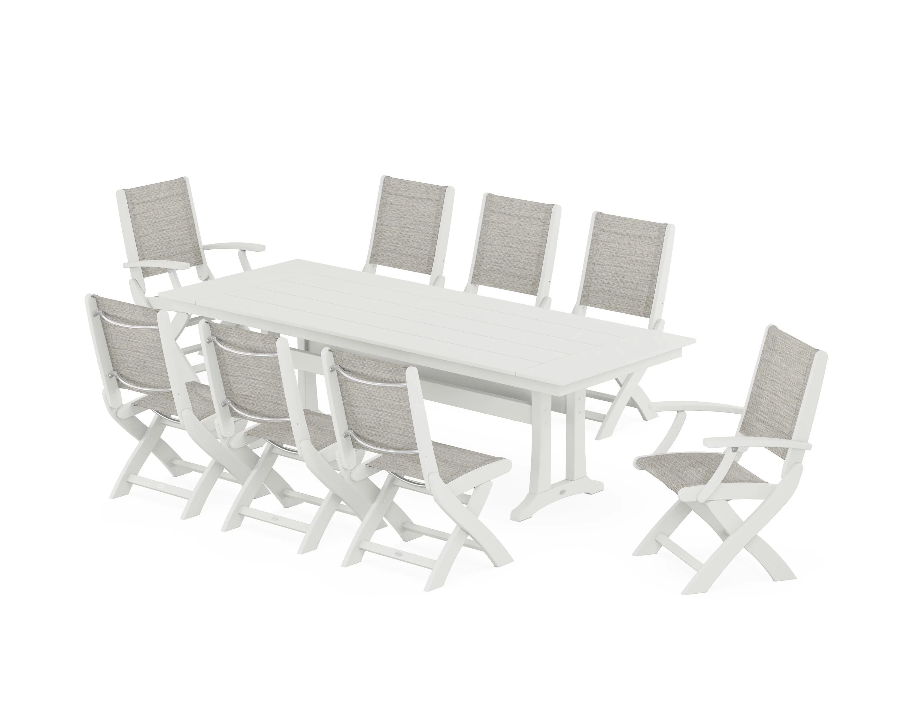 Coastal 9-Piece Folding Dining Chair Farmhouse Dining Set with Trestle Legs - Image 5
