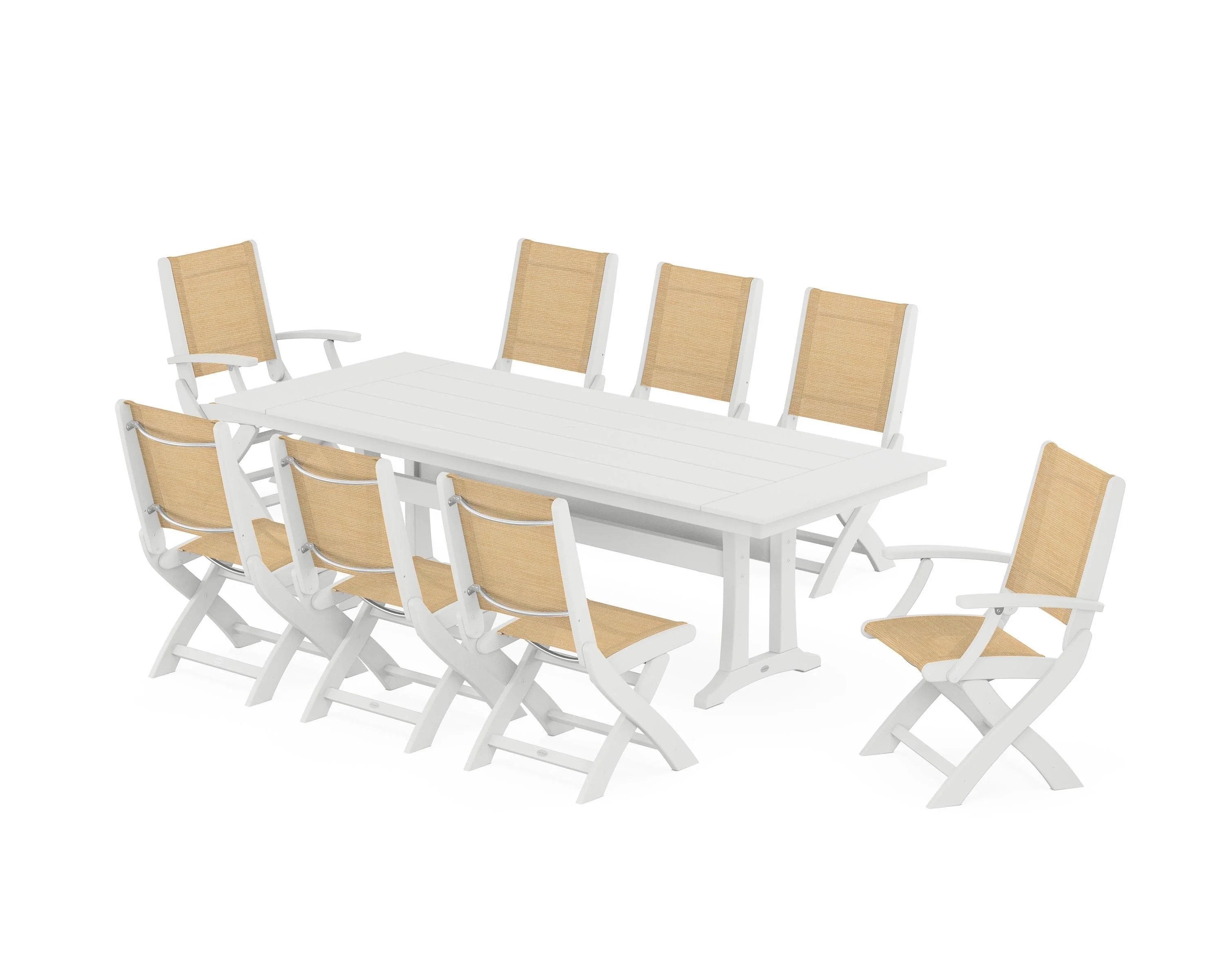 Coastal 9-Piece Folding Dining Chair Farmhouse Dining Set with Trestle Legs - Image 50