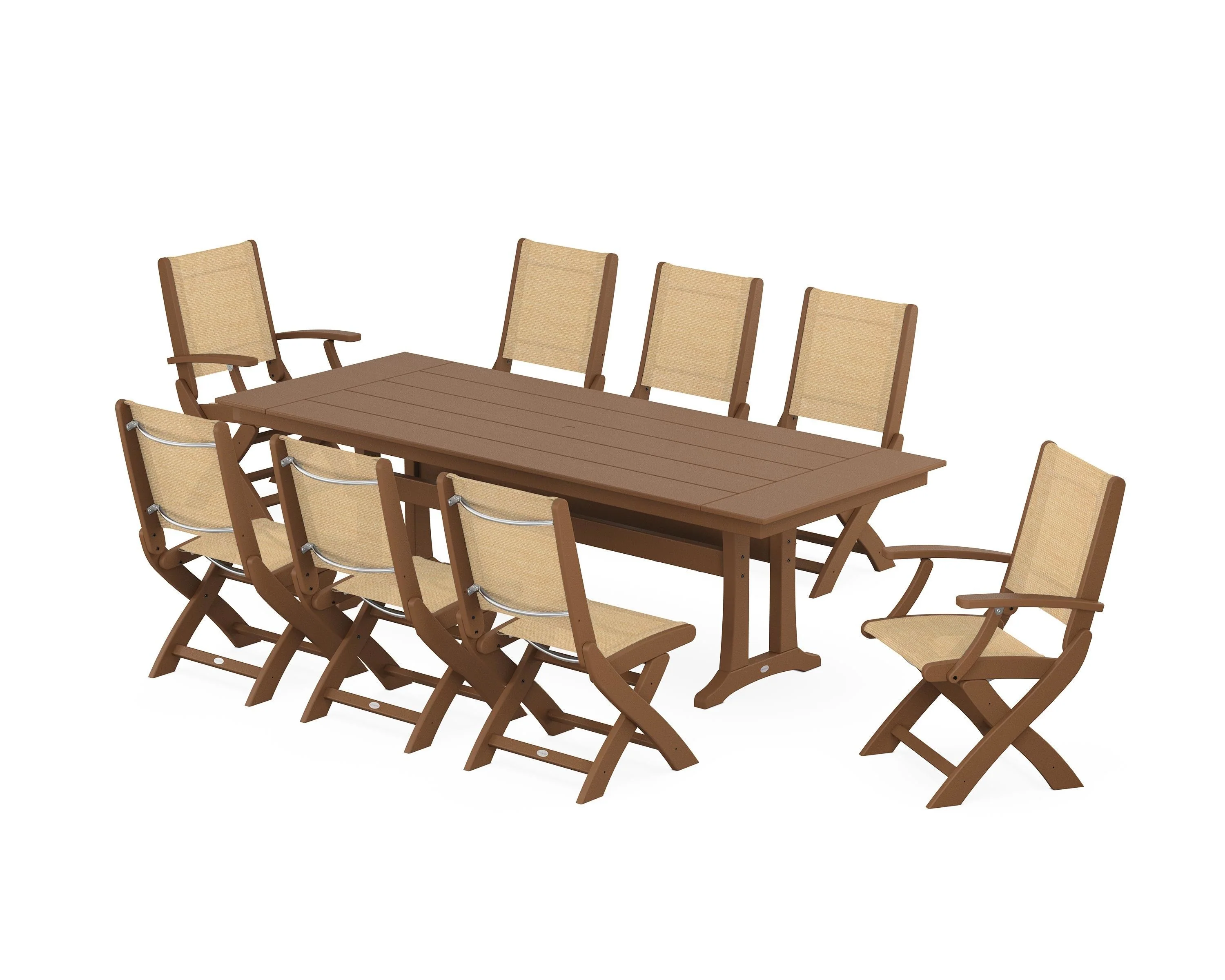 Coastal 9-Piece Folding Dining Chair Farmhouse Dining Set with Trestle Legs - Image 51