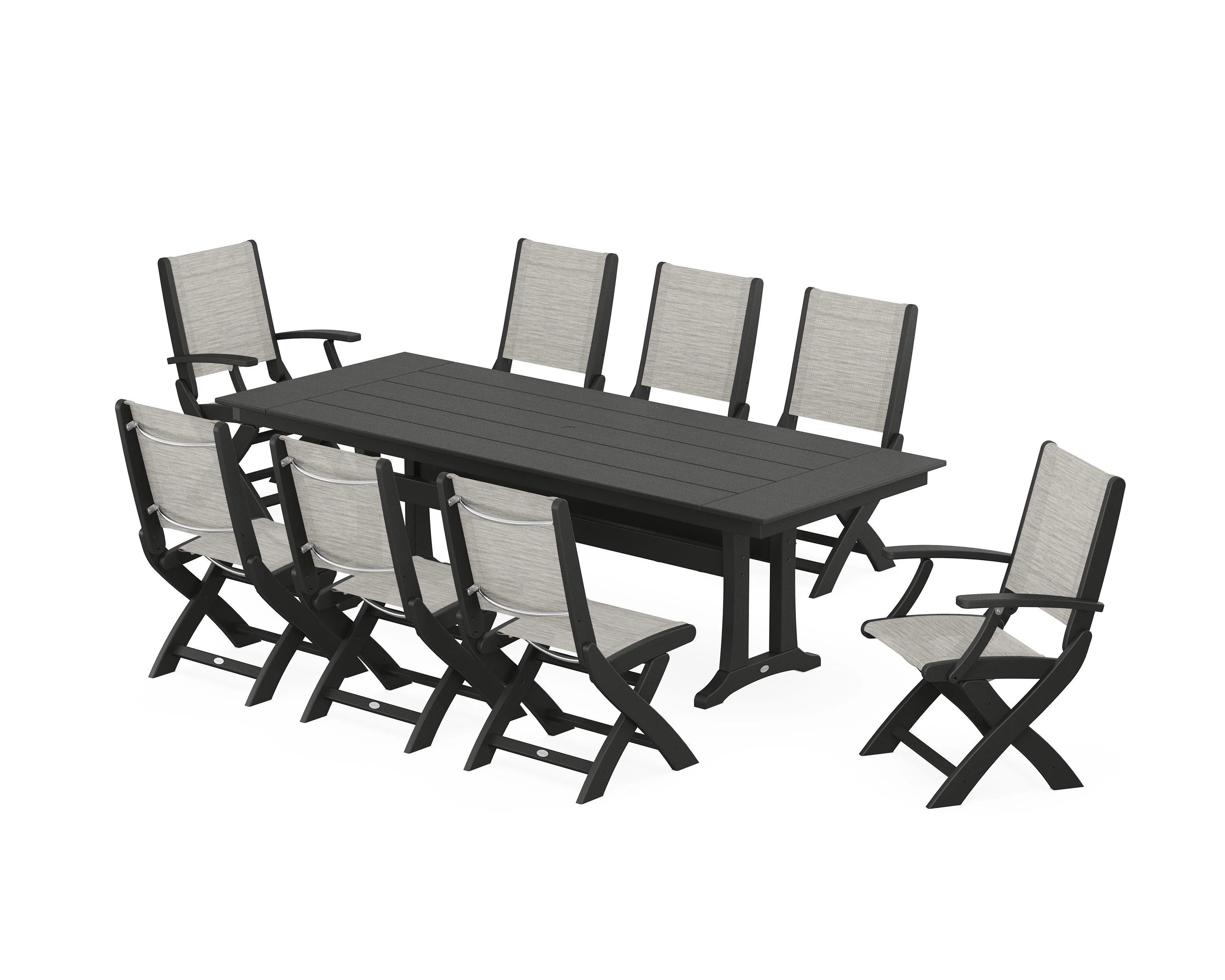 Coastal 9-Piece Folding Dining Chair Farmhouse Dining Set with Trestle Legs - Image 53