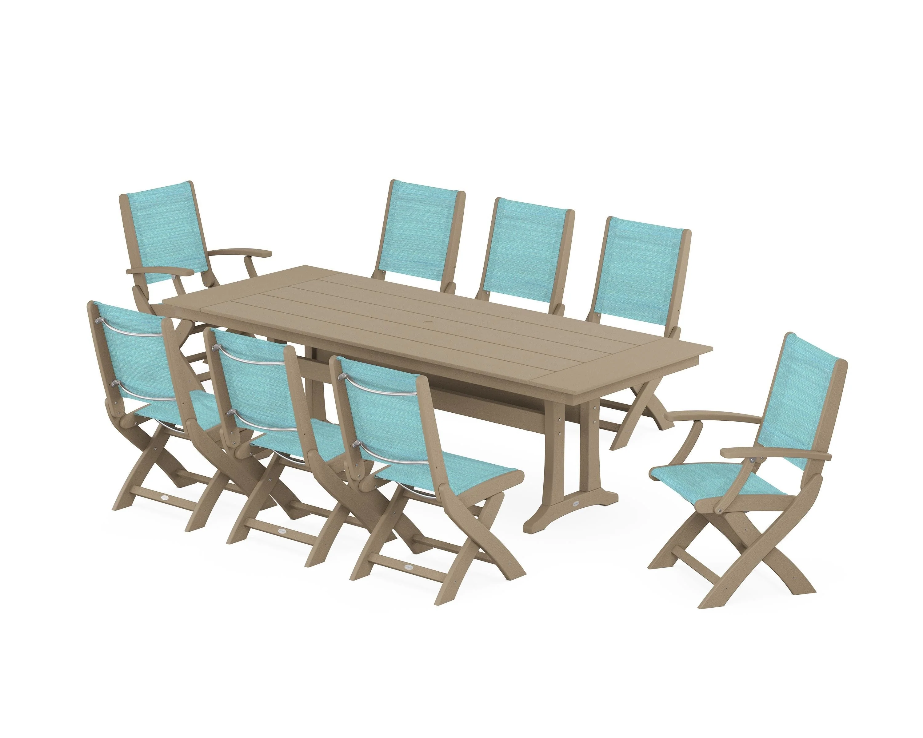 Coastal 9-Piece Folding Dining Chair Farmhouse Dining Set with Trestle Legs - Image 54