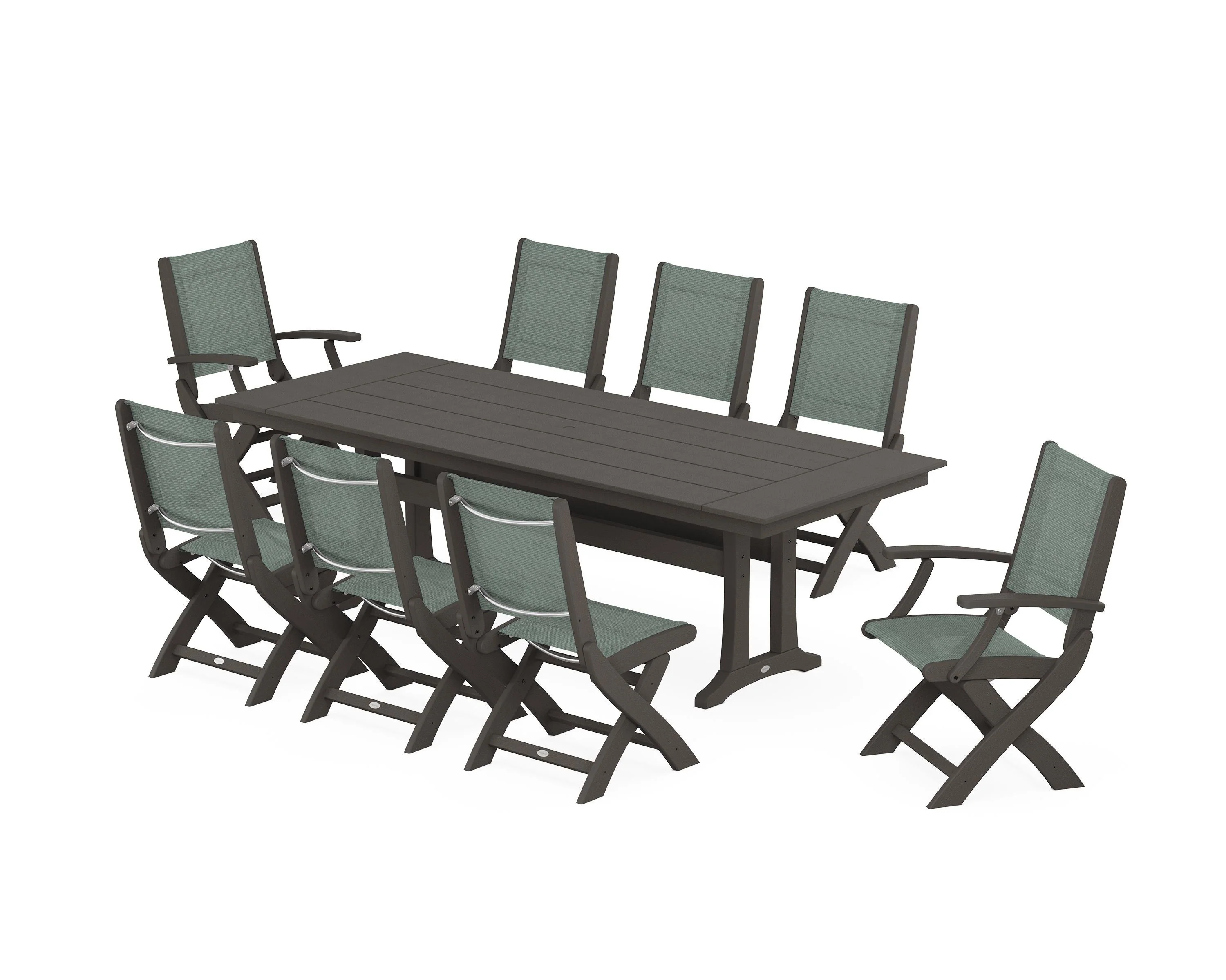 Coastal 9-Piece Folding Dining Chair Farmhouse Dining Set with Trestle Legs - Image 59