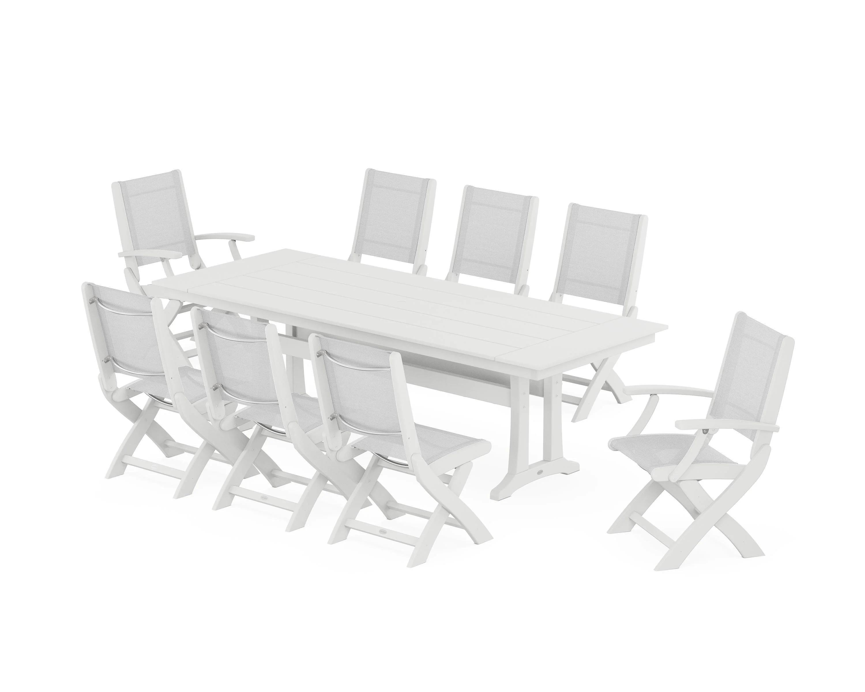 Coastal 9-Piece Folding Dining Chair Farmhouse Dining Set with Trestle Legs - Image 62