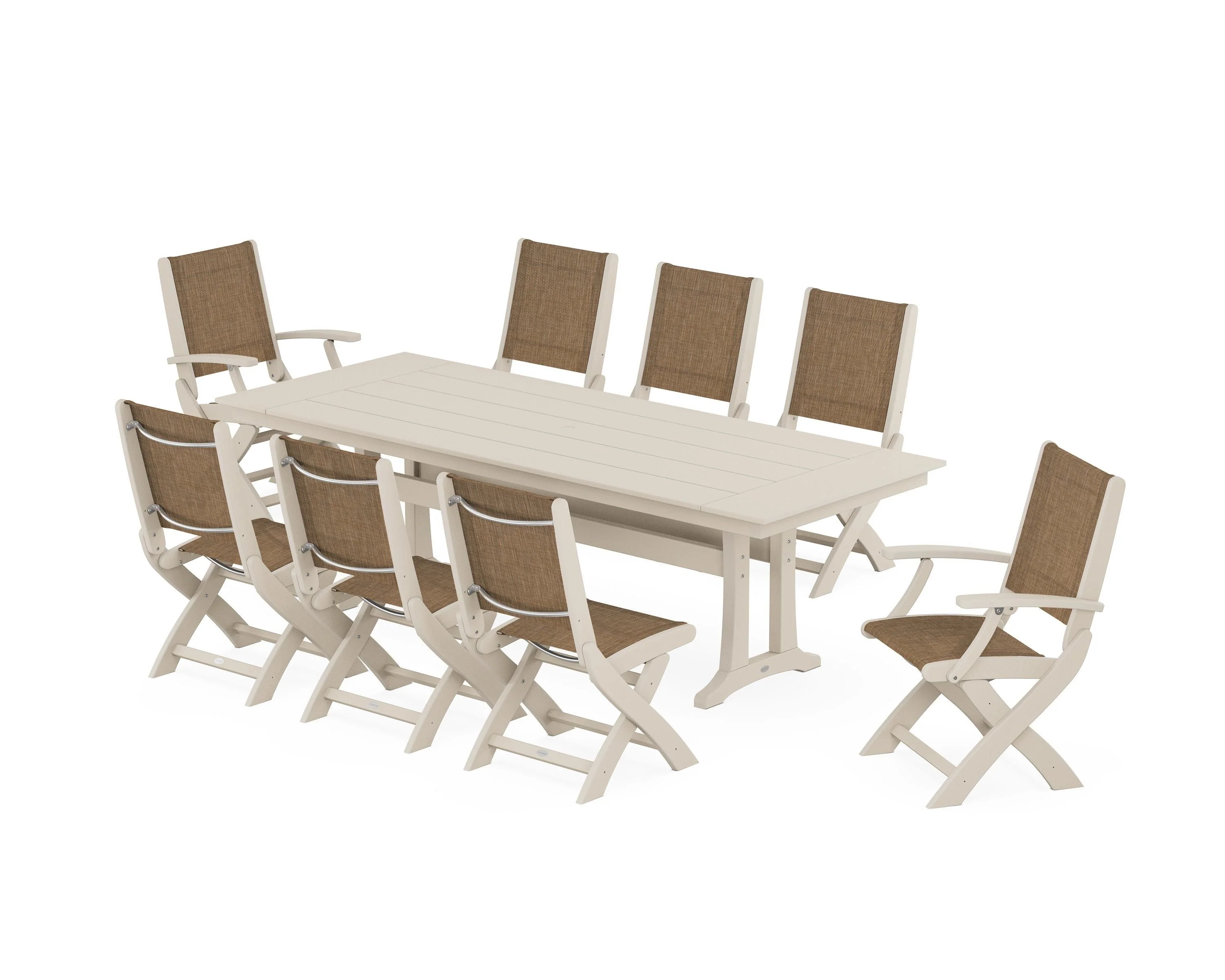 Coastal 9-Piece Folding Dining Chair Farmhouse Dining Set with Trestle Legs - Image 64