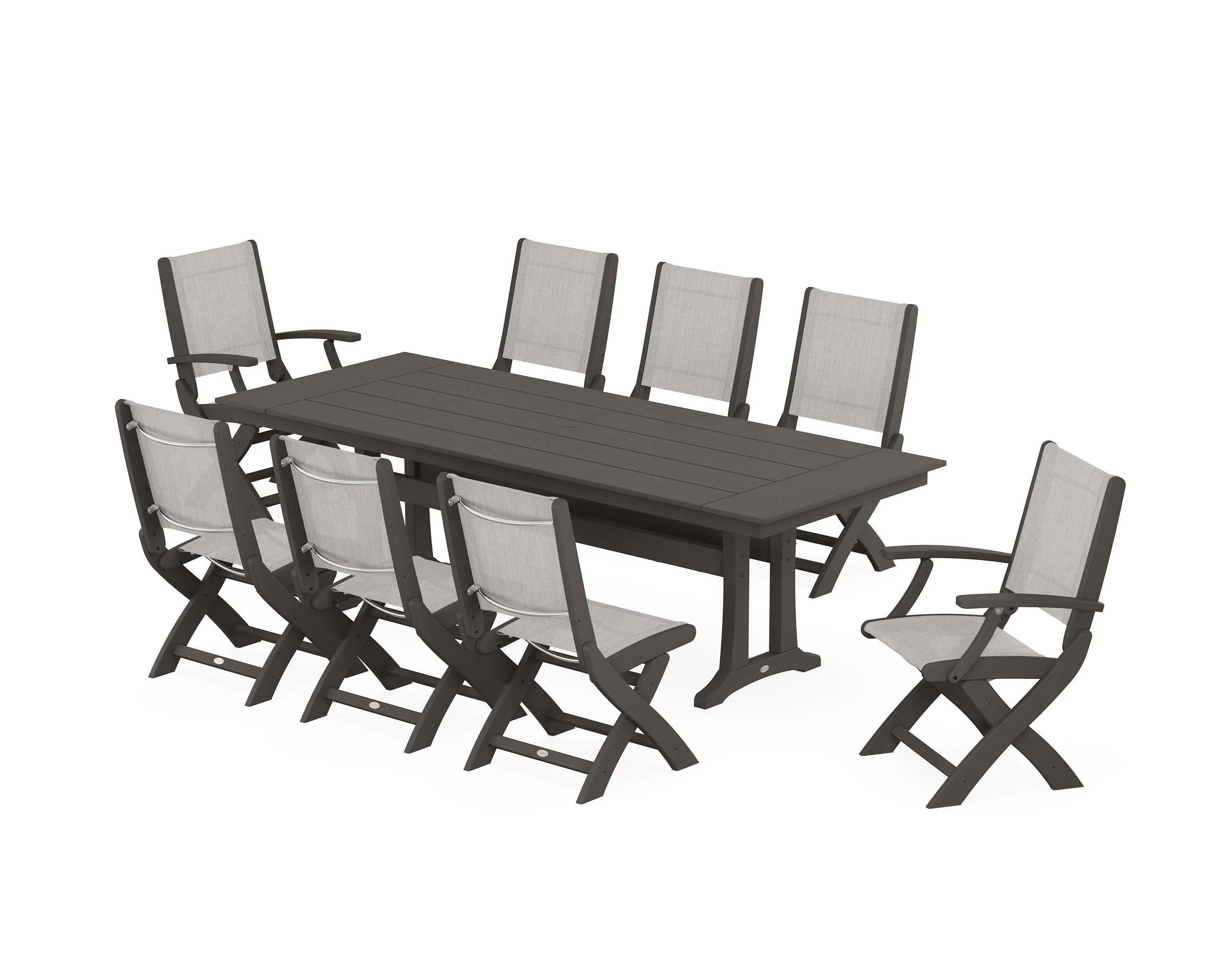 Coastal 9-Piece Folding Dining Chair Farmhouse Dining Set with Trestle Legs - Image 70