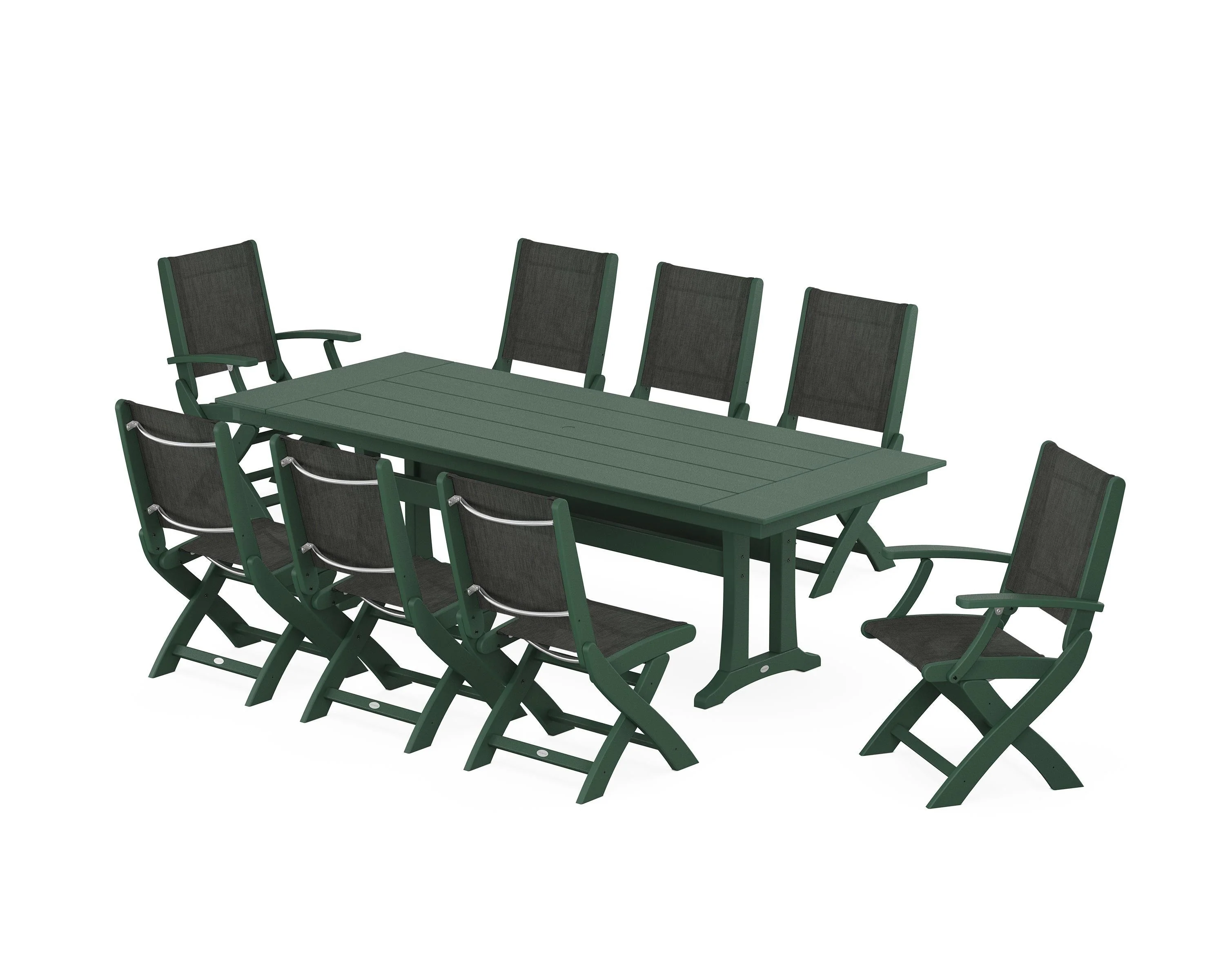 Coastal 9-Piece Folding Dining Chair Farmhouse Dining Set with Trestle Legs - Image 71