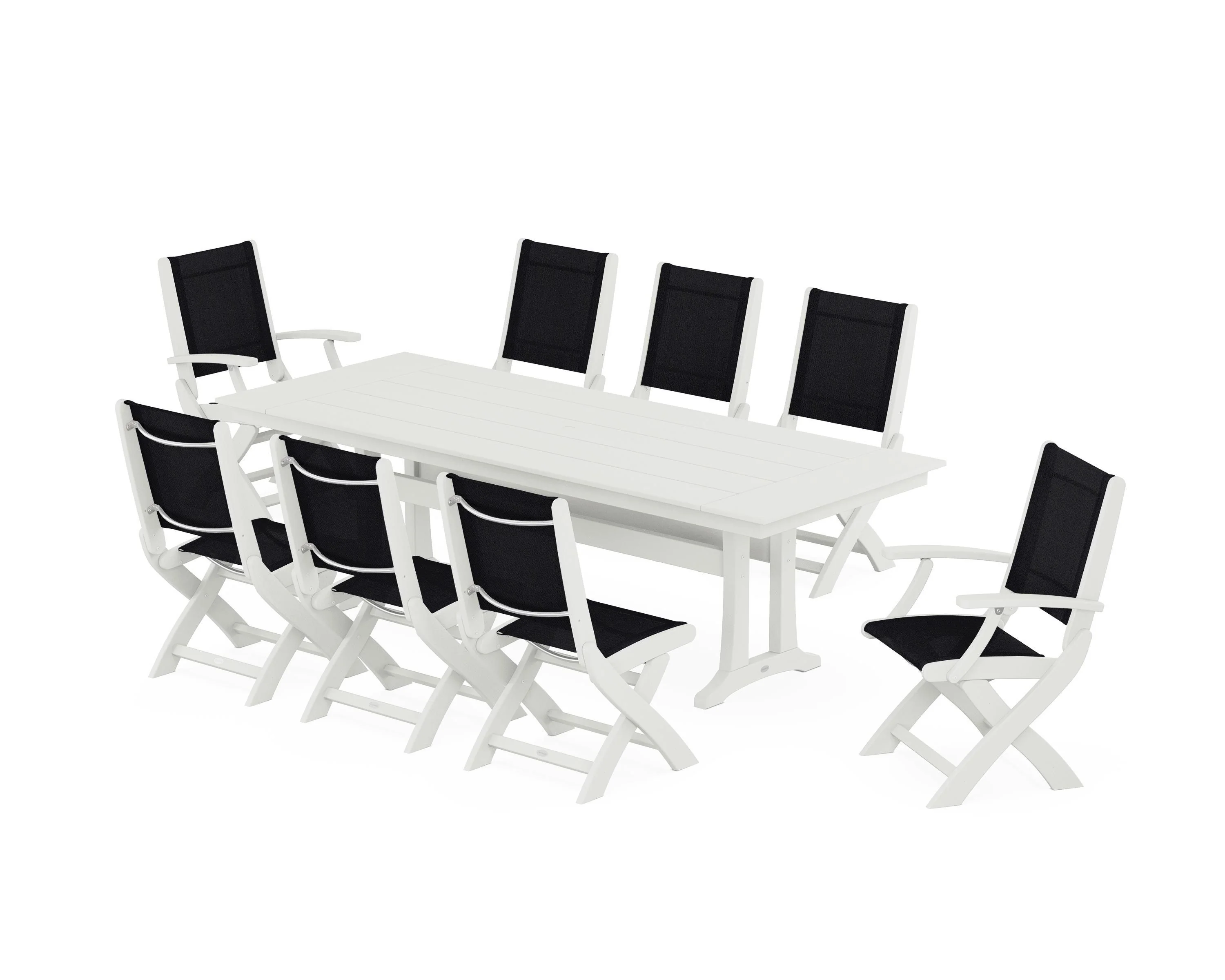 Coastal 9-Piece Folding Dining Chair Farmhouse Dining Set with Trestle Legs - Image 72