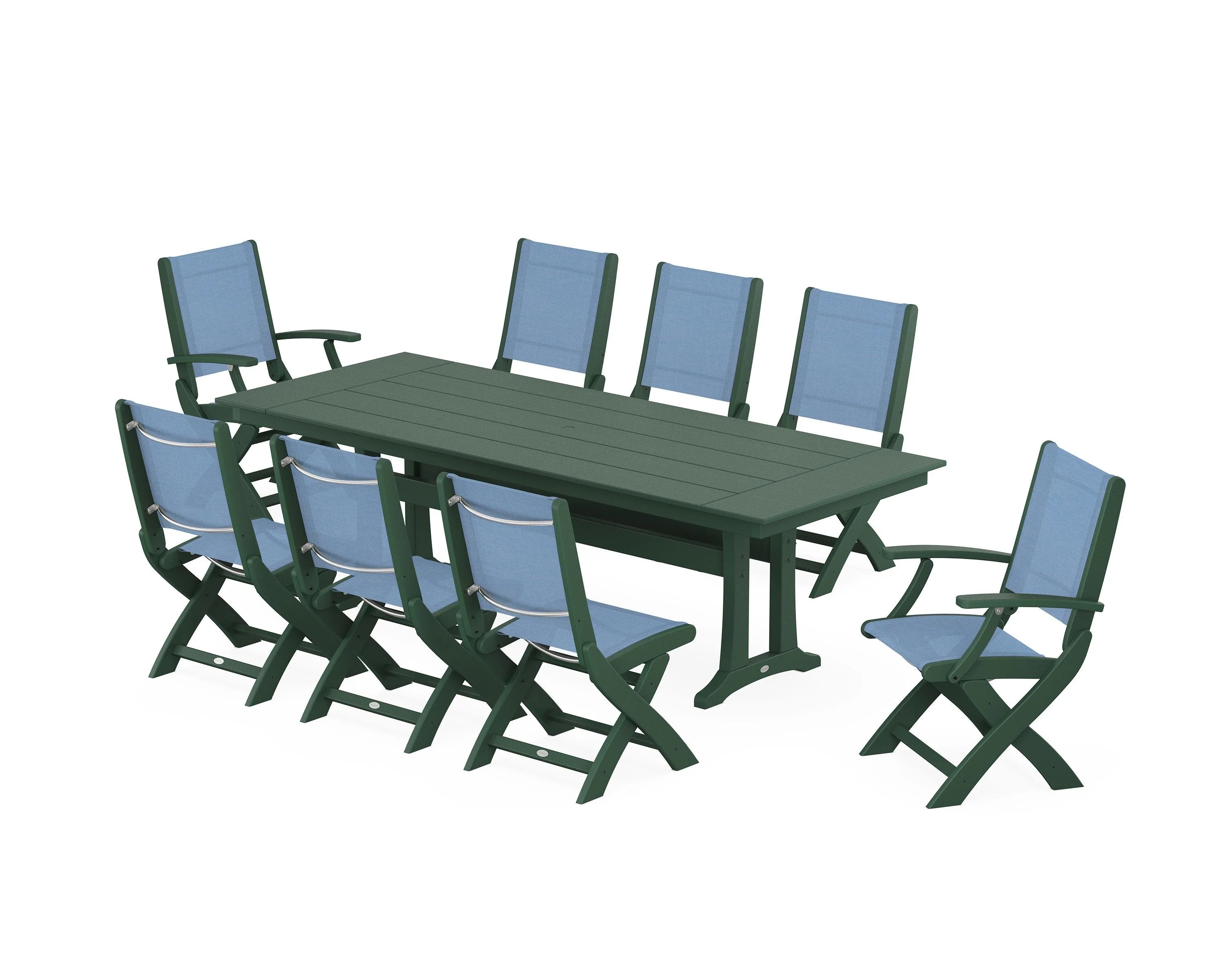 Coastal 9-Piece Folding Dining Chair Farmhouse Dining Set with Trestle Legs - Image 77