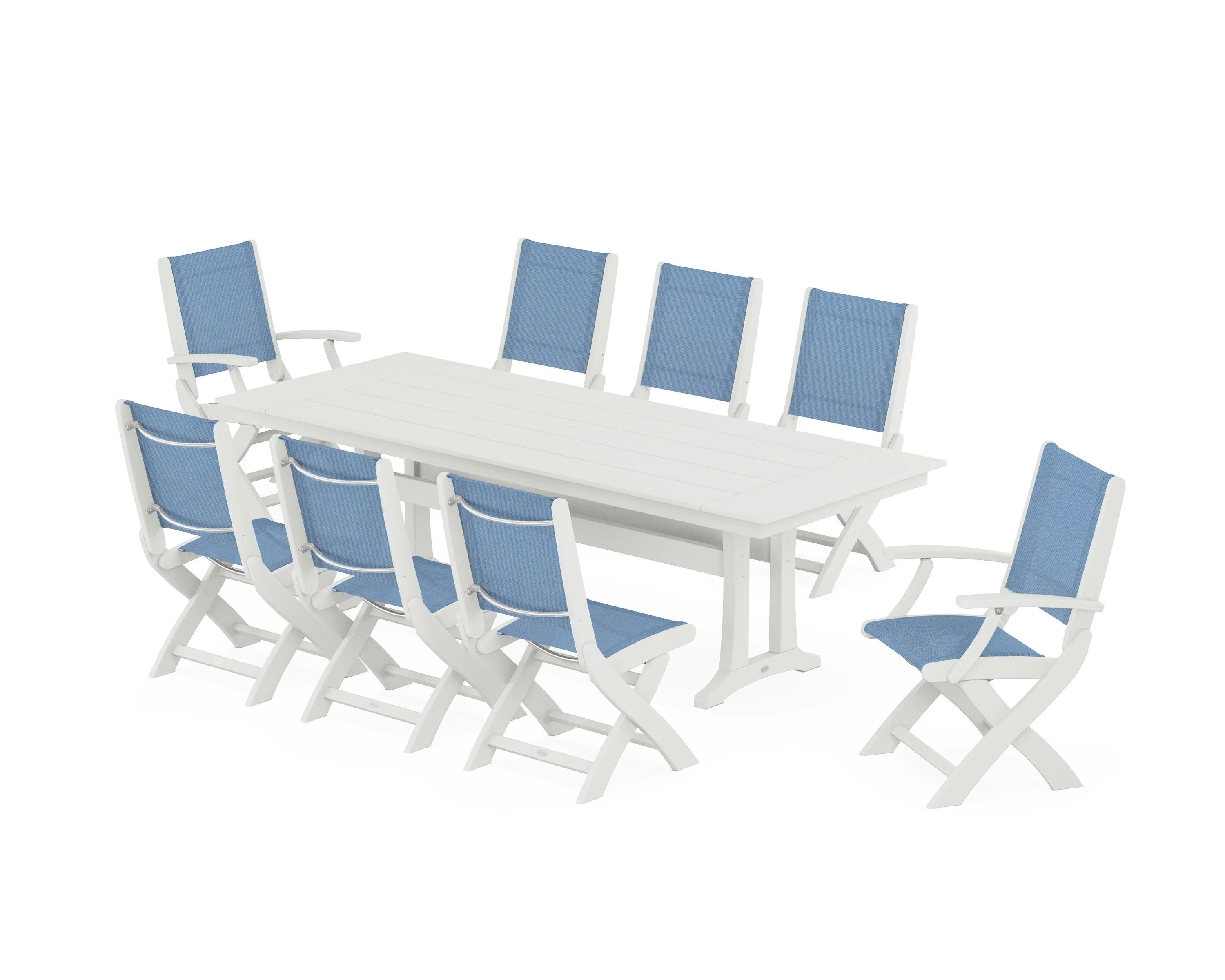 Coastal 9-Piece Folding Dining Chair Farmhouse Dining Set with Trestle Legs - Image 83