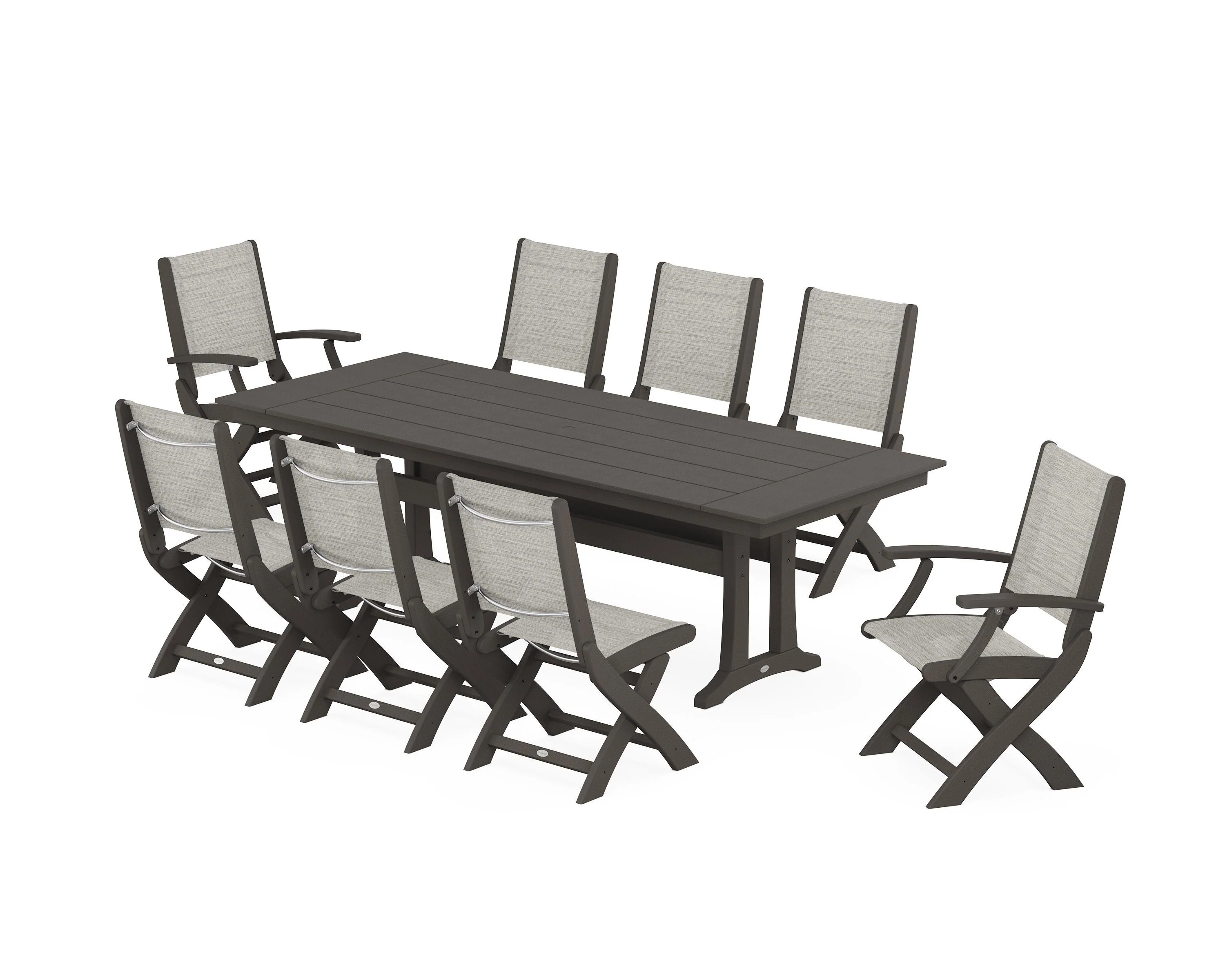 Coastal 9-Piece Folding Dining Chair Farmhouse Dining Set with Trestle Legs - Image 85