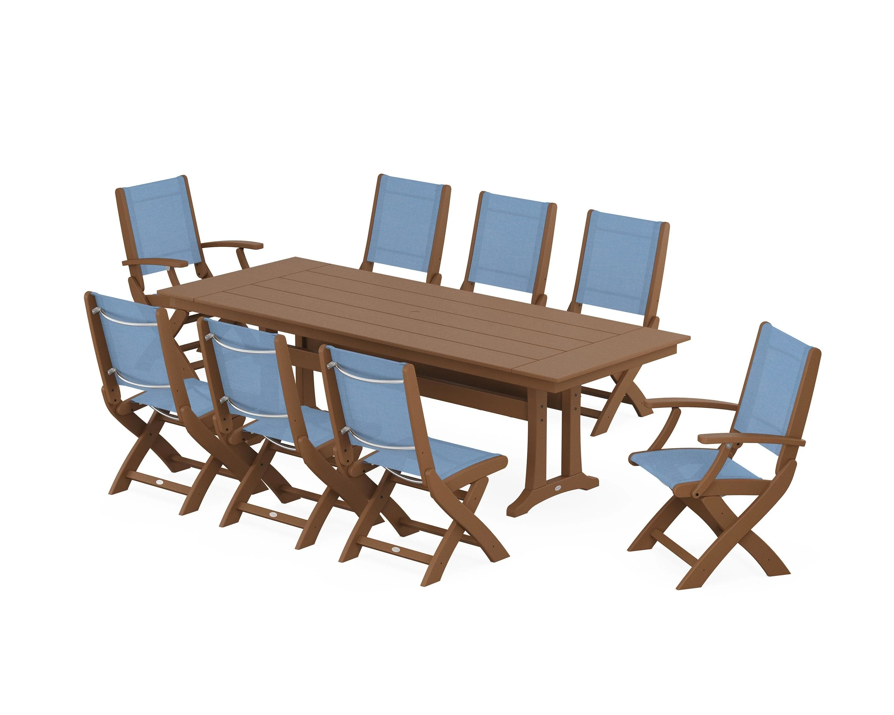 Coastal 9-Piece Folding Dining Chair Farmhouse Dining Set with Trestle Legs - Image 89