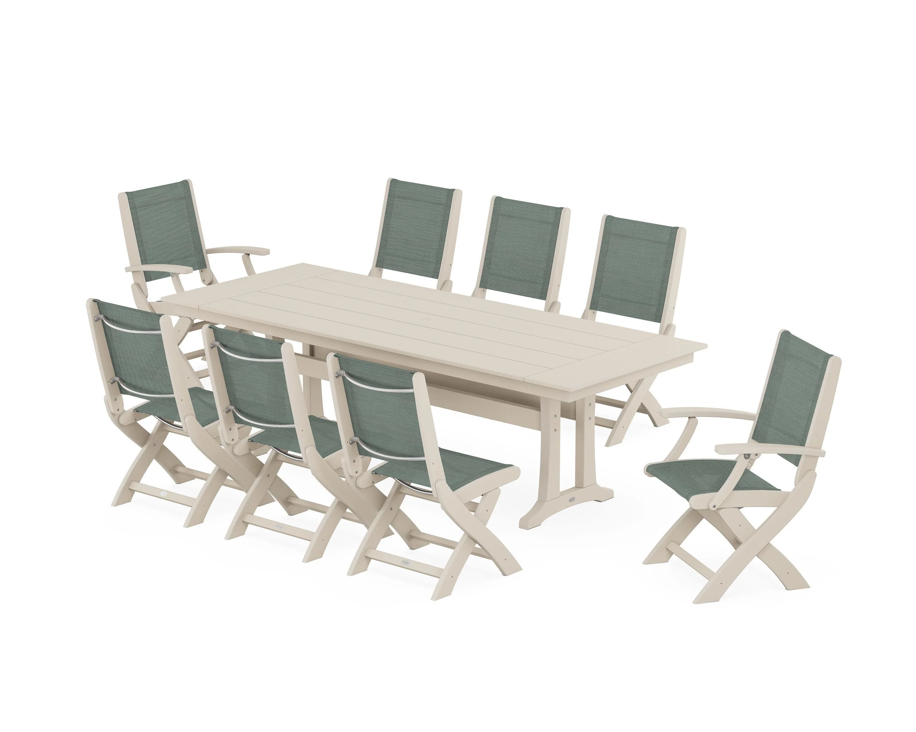 Coastal 9-Piece Folding Dining Chair Farmhouse Dining Set with Trestle Legs - Image 9