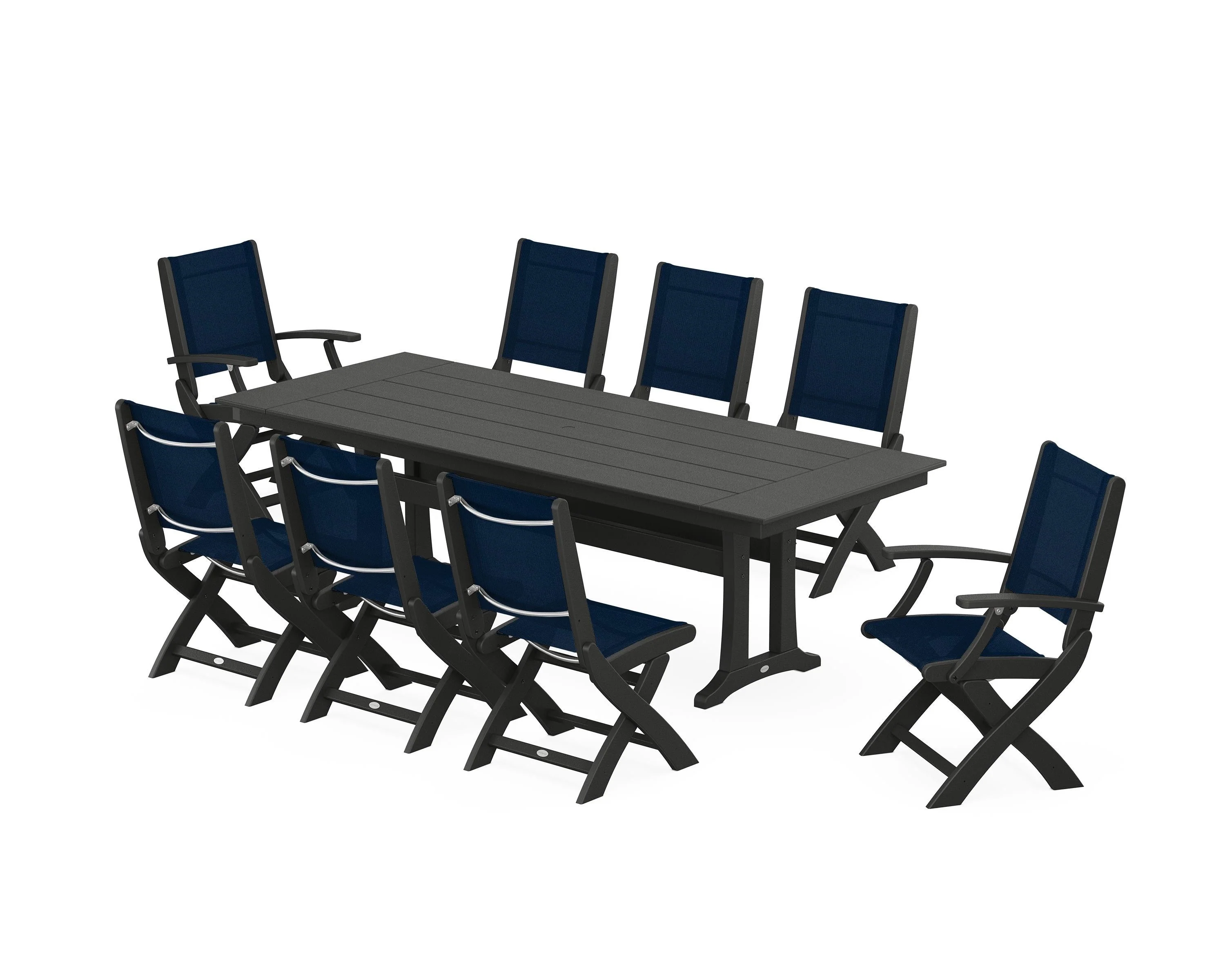 Coastal 9-Piece Folding Dining Chair Farmhouse Dining Set with Trestle Legs - Image 90