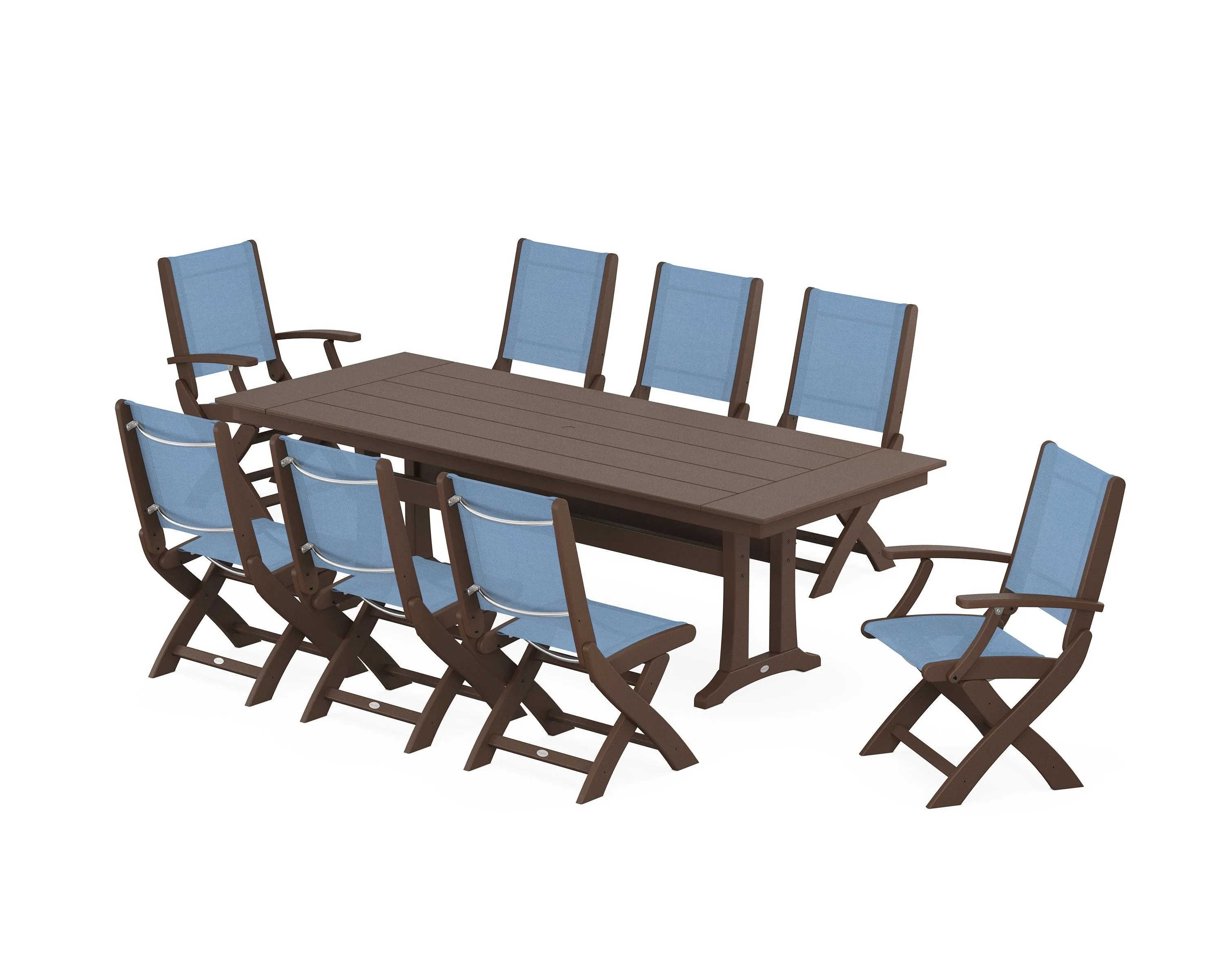 Coastal 9-Piece Folding Dining Chair Farmhouse Dining Set with Trestle Legs - Image 91