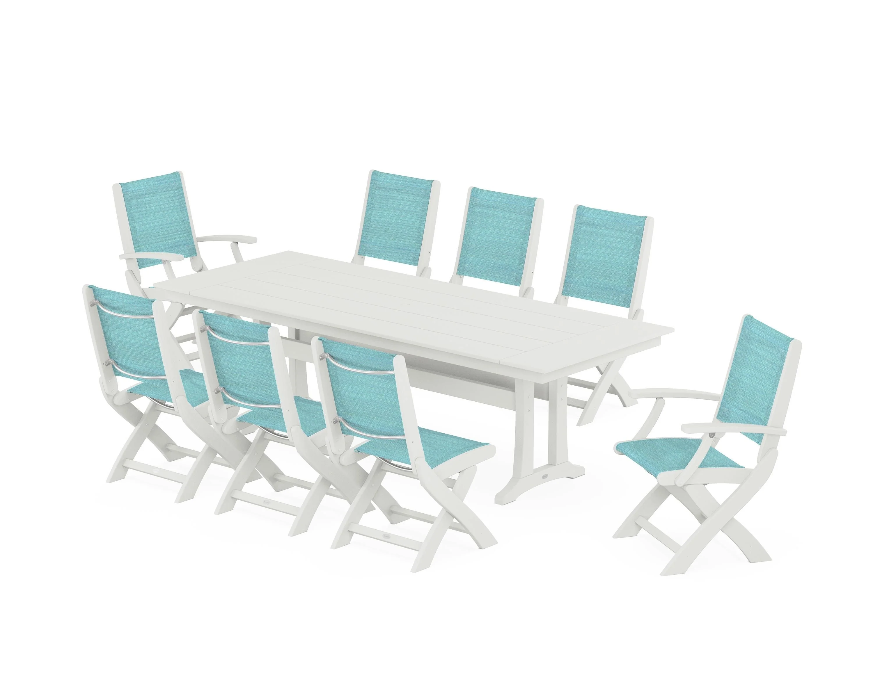 Coastal 9-Piece Folding Dining Chair Farmhouse Dining Set with Trestle Legs - Image 96