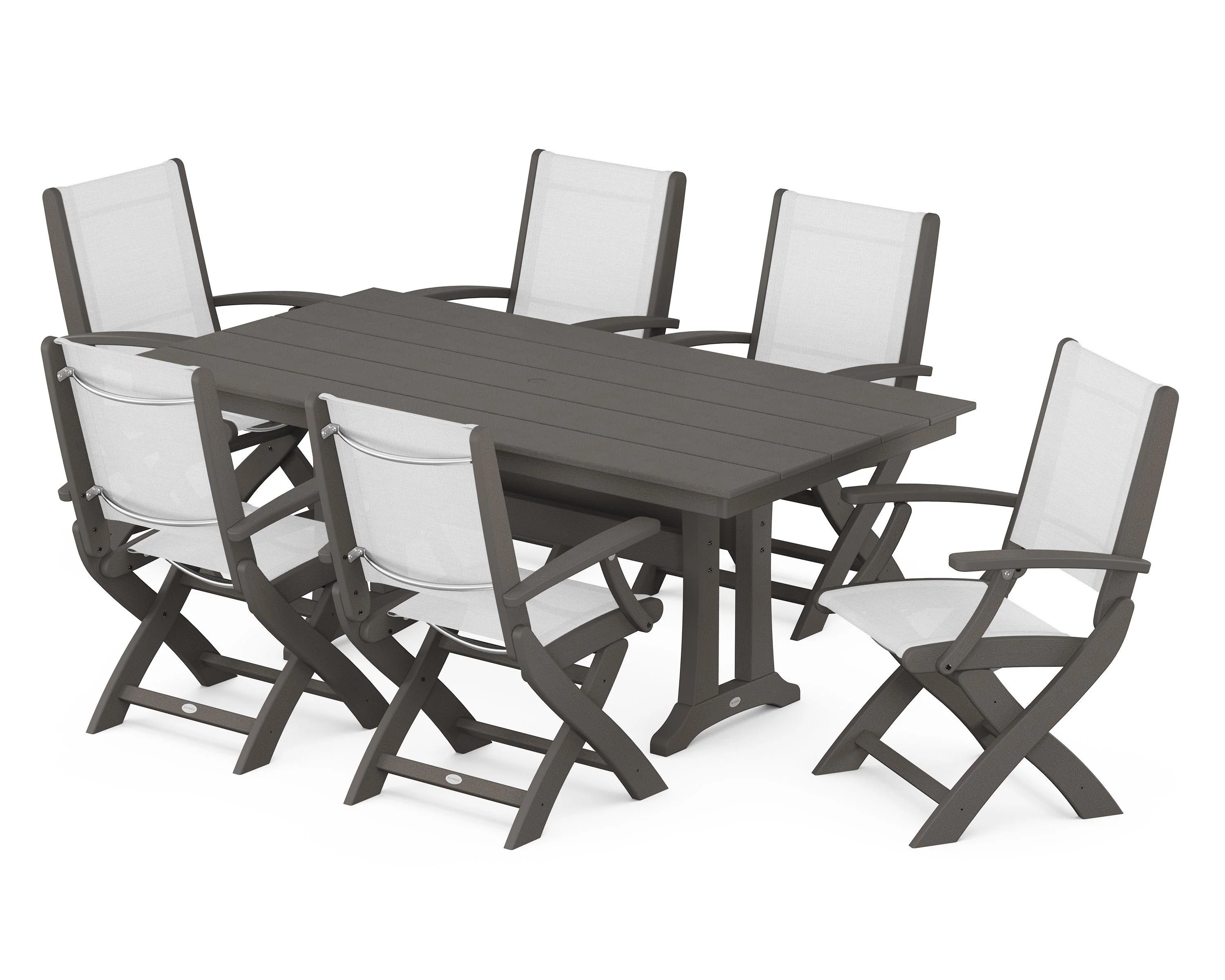 Coastal Folding Arm Chair 7-Piece Farmhouse Dining Set with Trestle Legs - Image 10