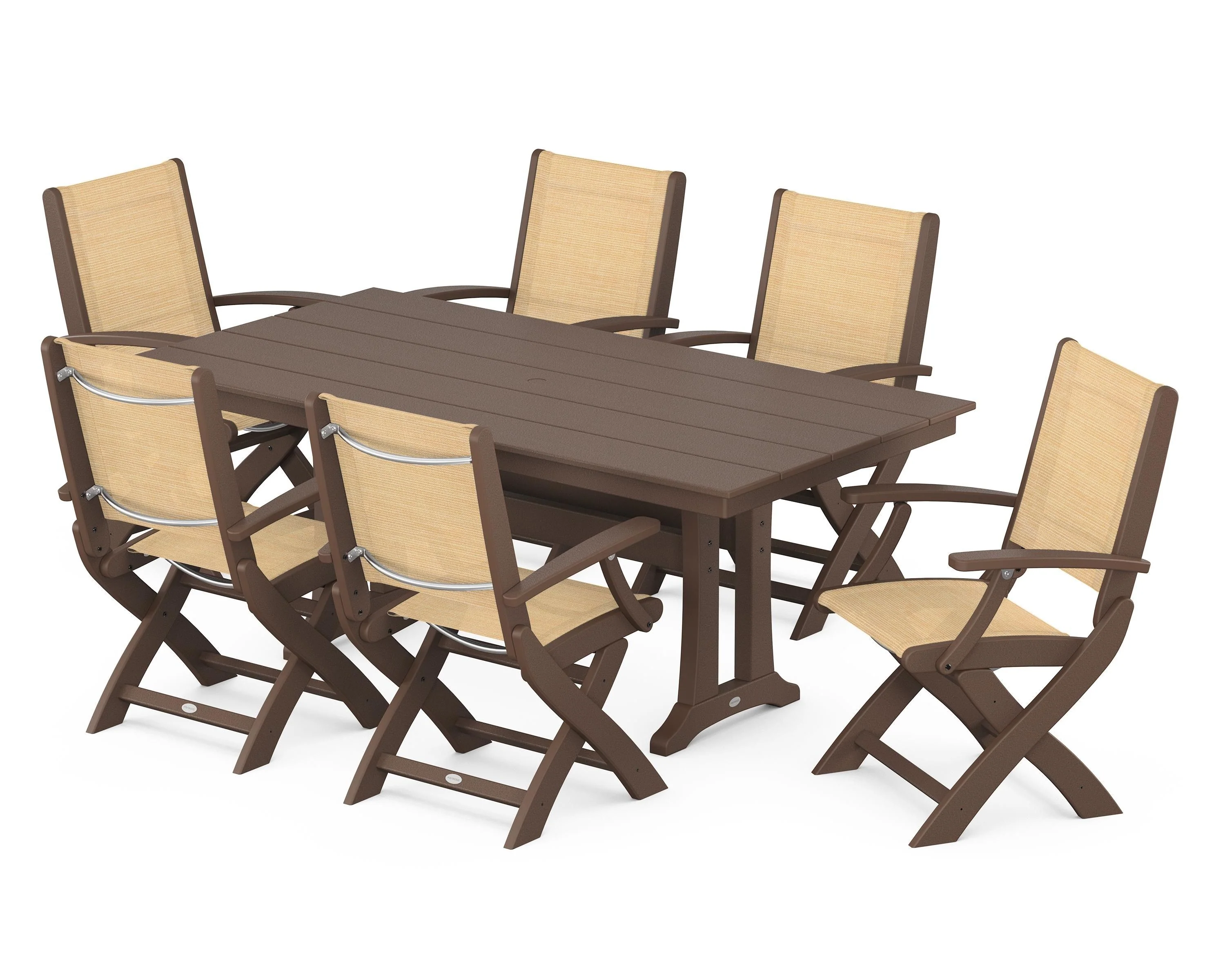 Coastal Folding Arm Chair 7-Piece Farmhouse Dining Set with Trestle Legs - Image 100