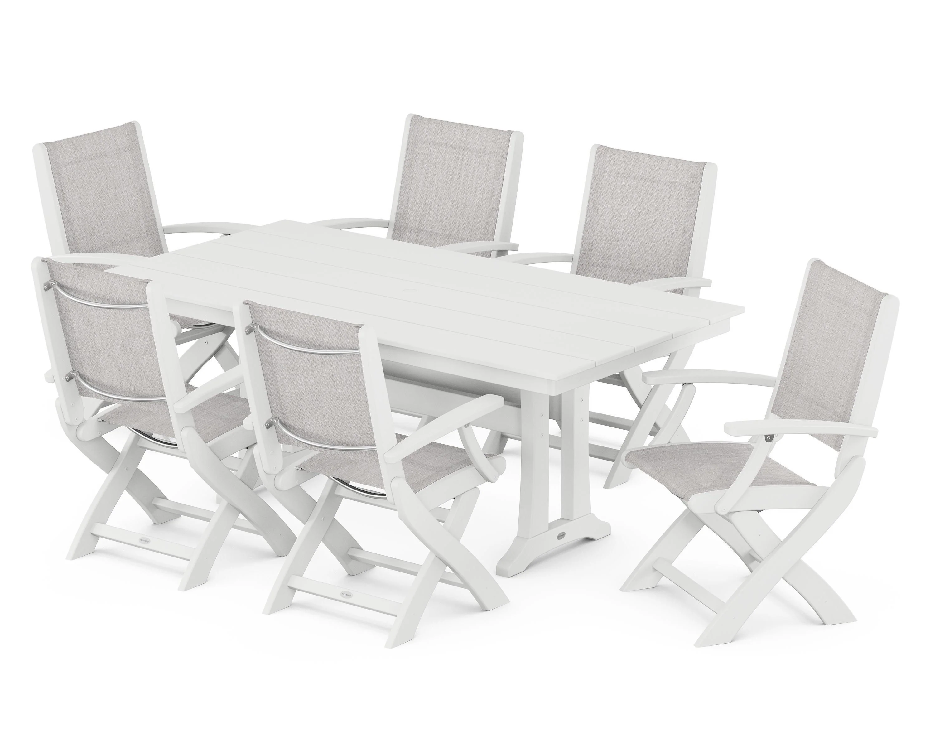 Coastal Folding Arm Chair 7-Piece Farmhouse Dining Set with Trestle Legs - Image 101