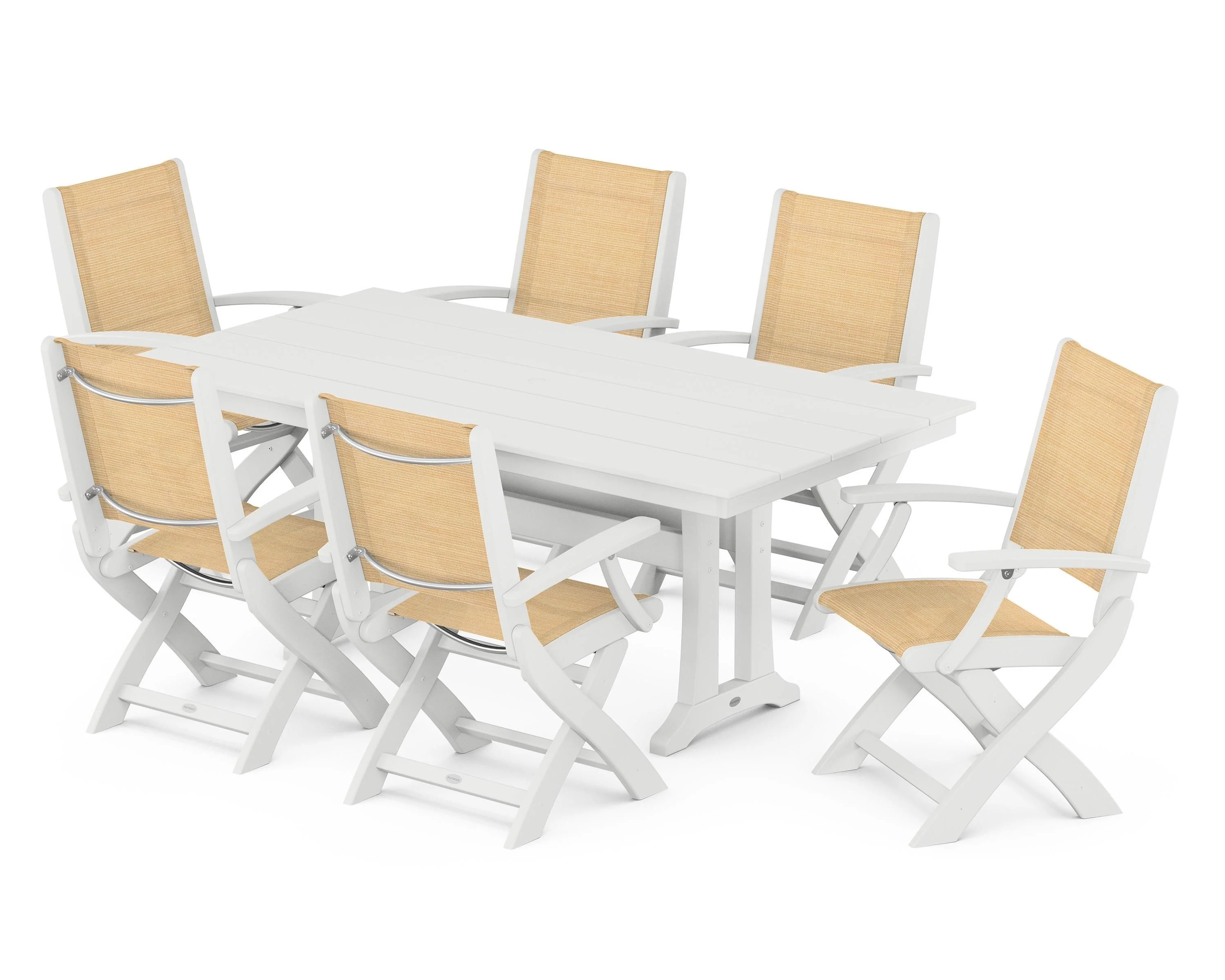 Coastal Folding Arm Chair 7-Piece Farmhouse Dining Set with Trestle Legs - Image 102
