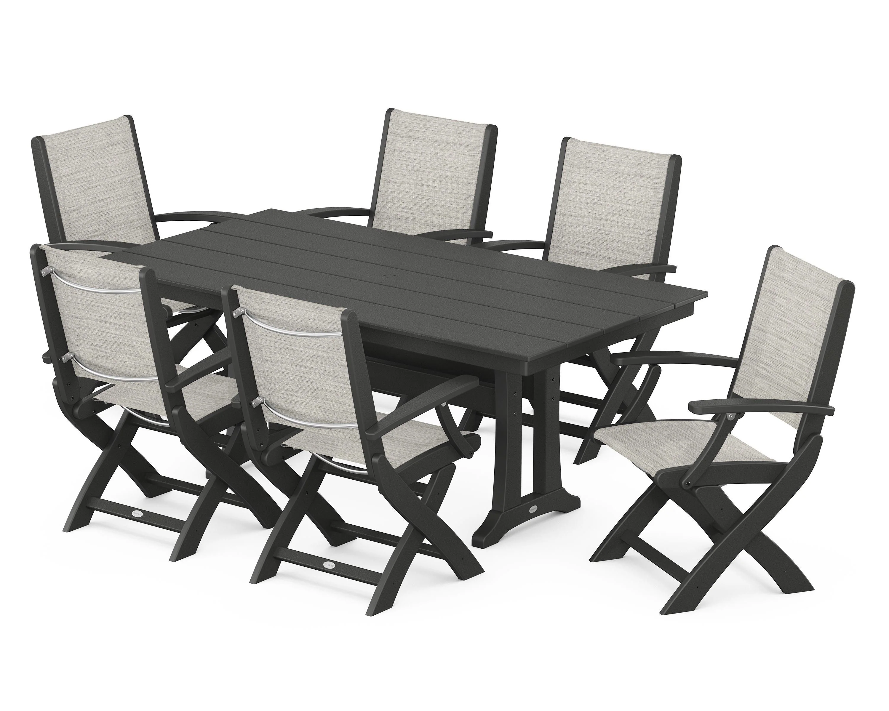 Coastal Folding Arm Chair 7-Piece Farmhouse Dining Set with Trestle Legs - Image 103