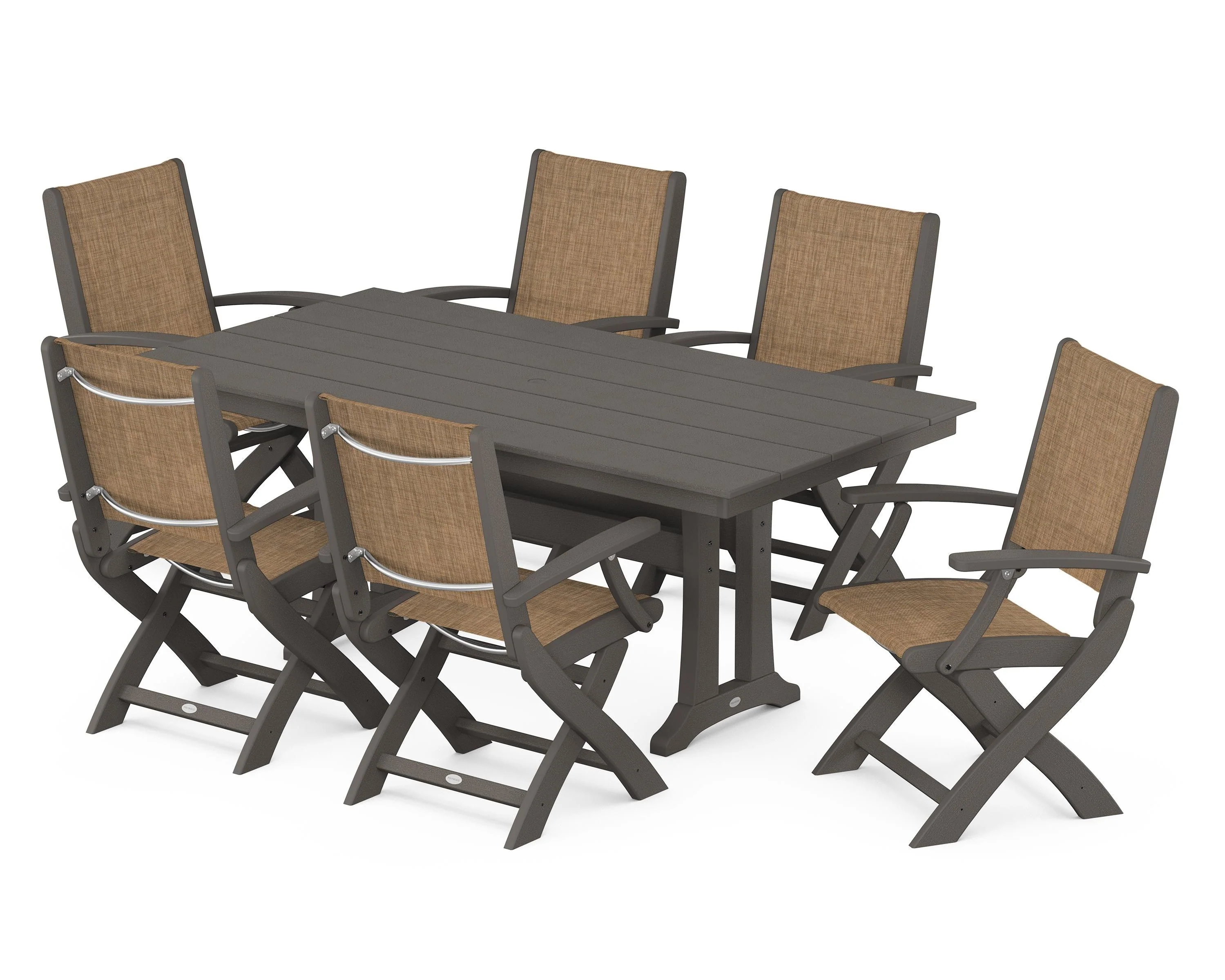 Coastal Folding Arm Chair 7-Piece Farmhouse Dining Set with Trestle Legs - Image 104