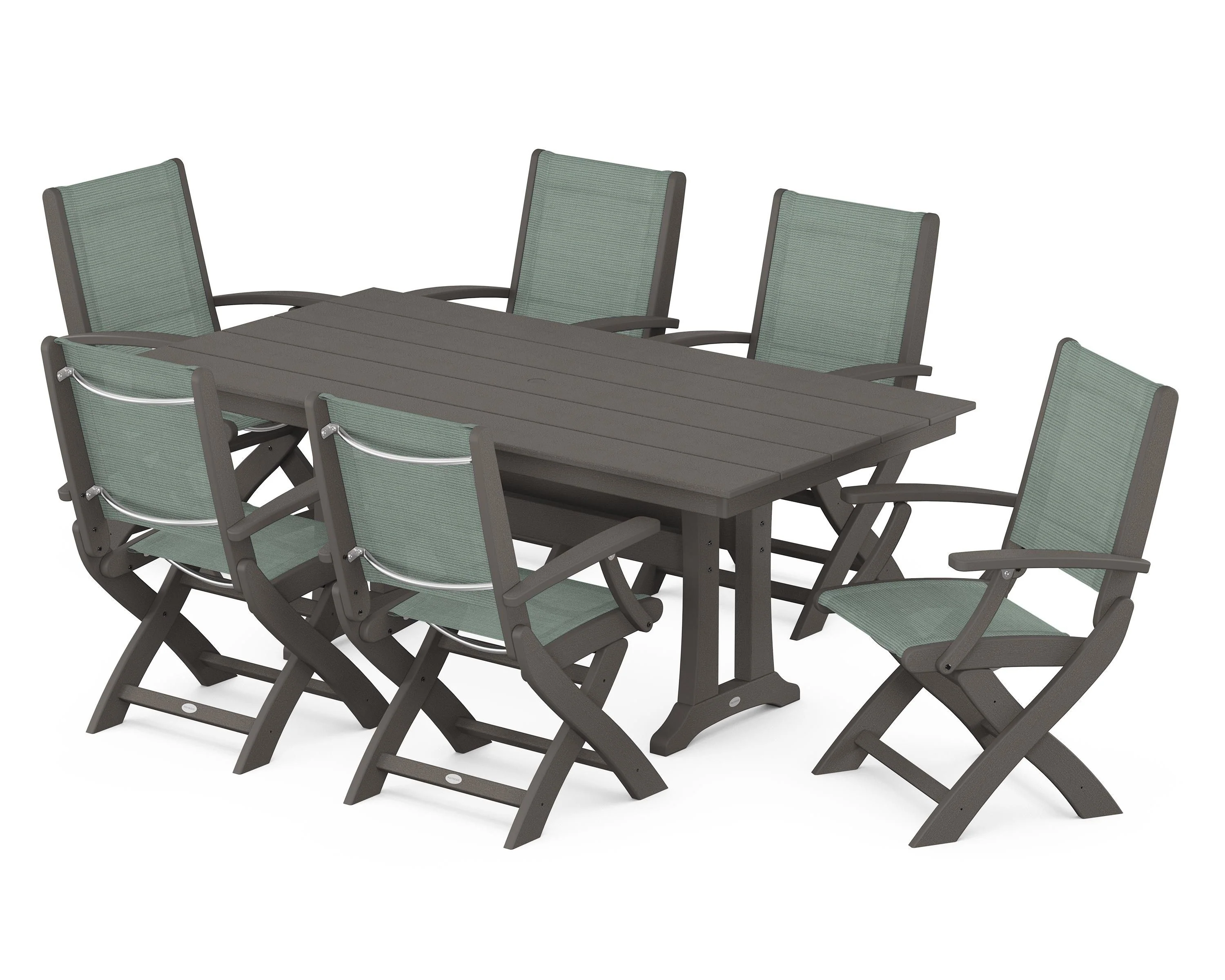 Coastal Folding Arm Chair 7-Piece Farmhouse Dining Set with Trestle Legs - Image 105