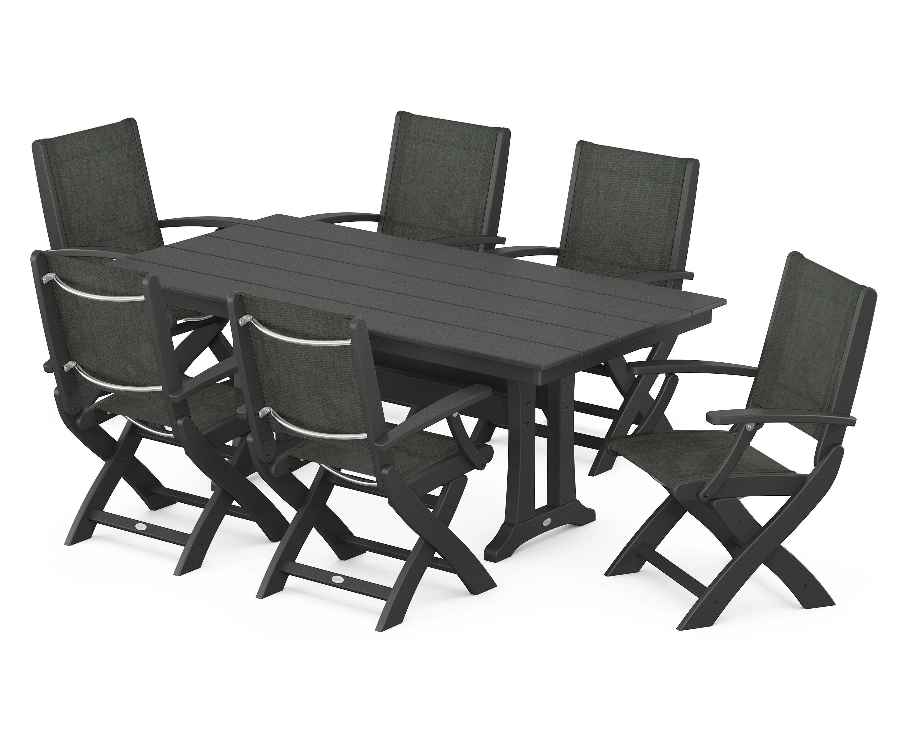 Coastal Folding Arm Chair 7-Piece Farmhouse Dining Set with Trestle Legs - Image 106