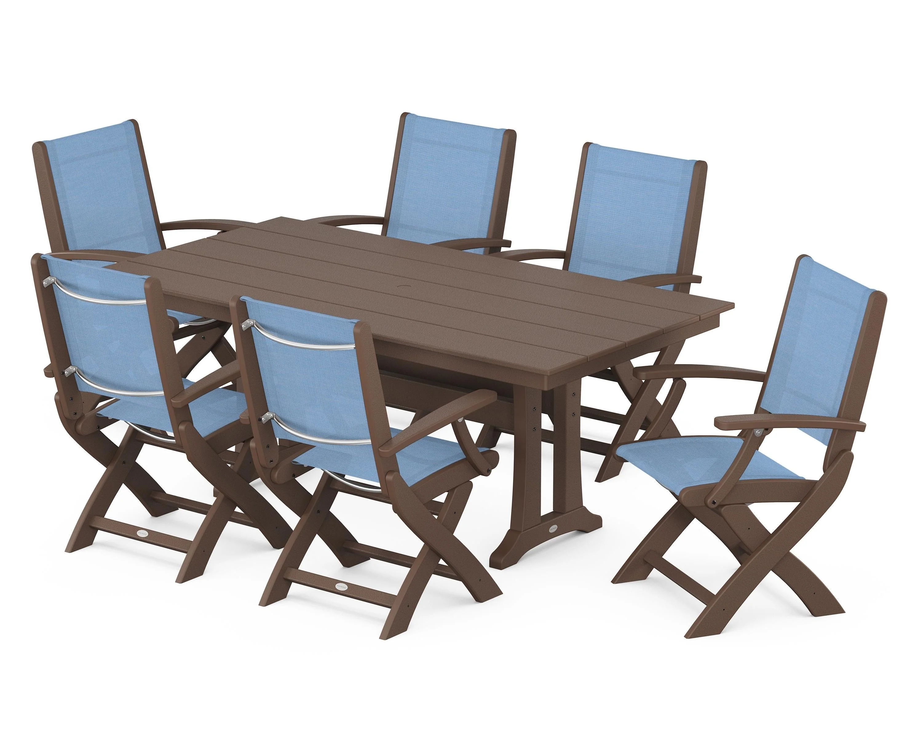 Coastal Folding Arm Chair 7-Piece Farmhouse Dining Set with Trestle Legs - Image 108