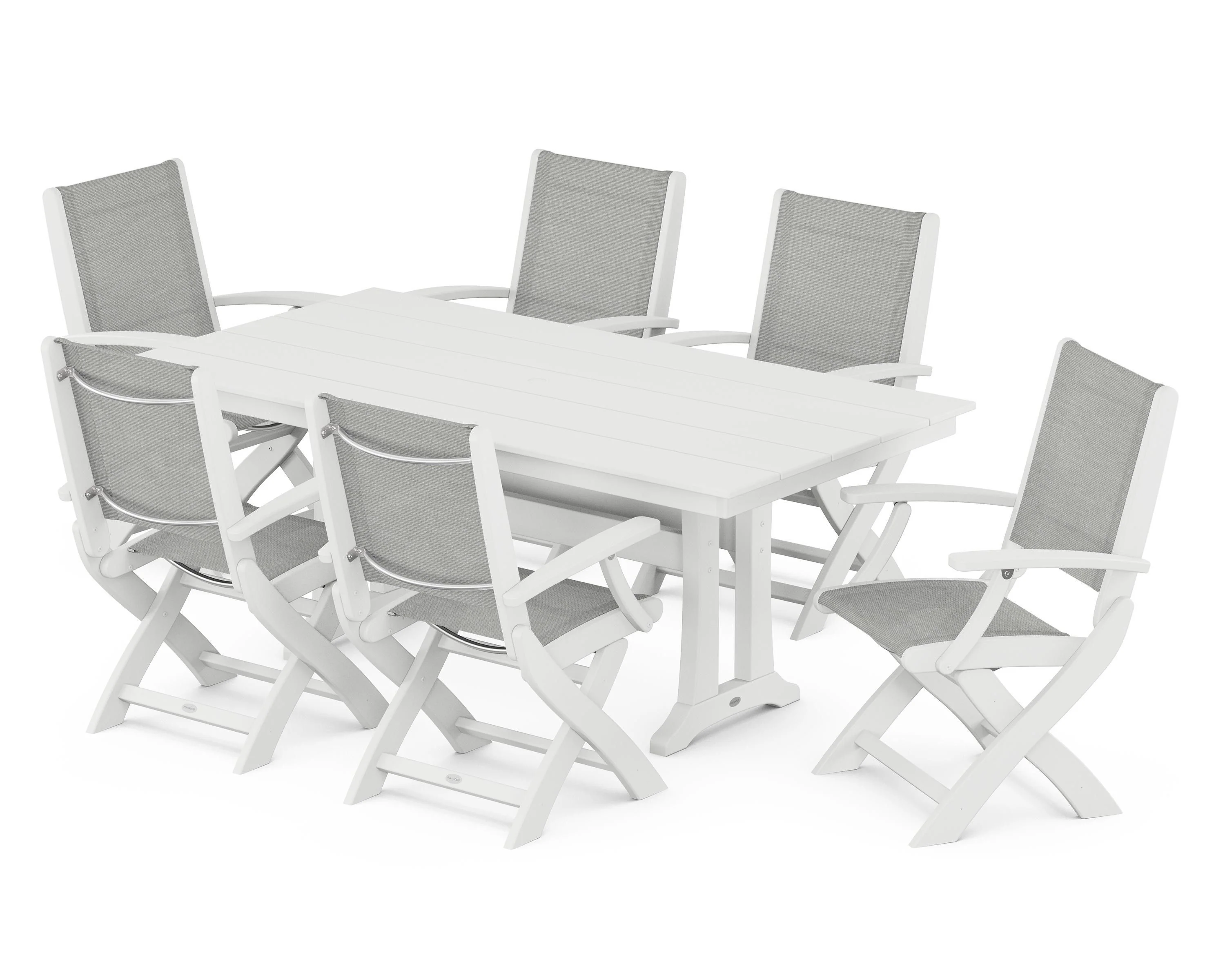Coastal Folding Arm Chair 7-Piece Farmhouse Dining Set with Trestle Legs - Image 109