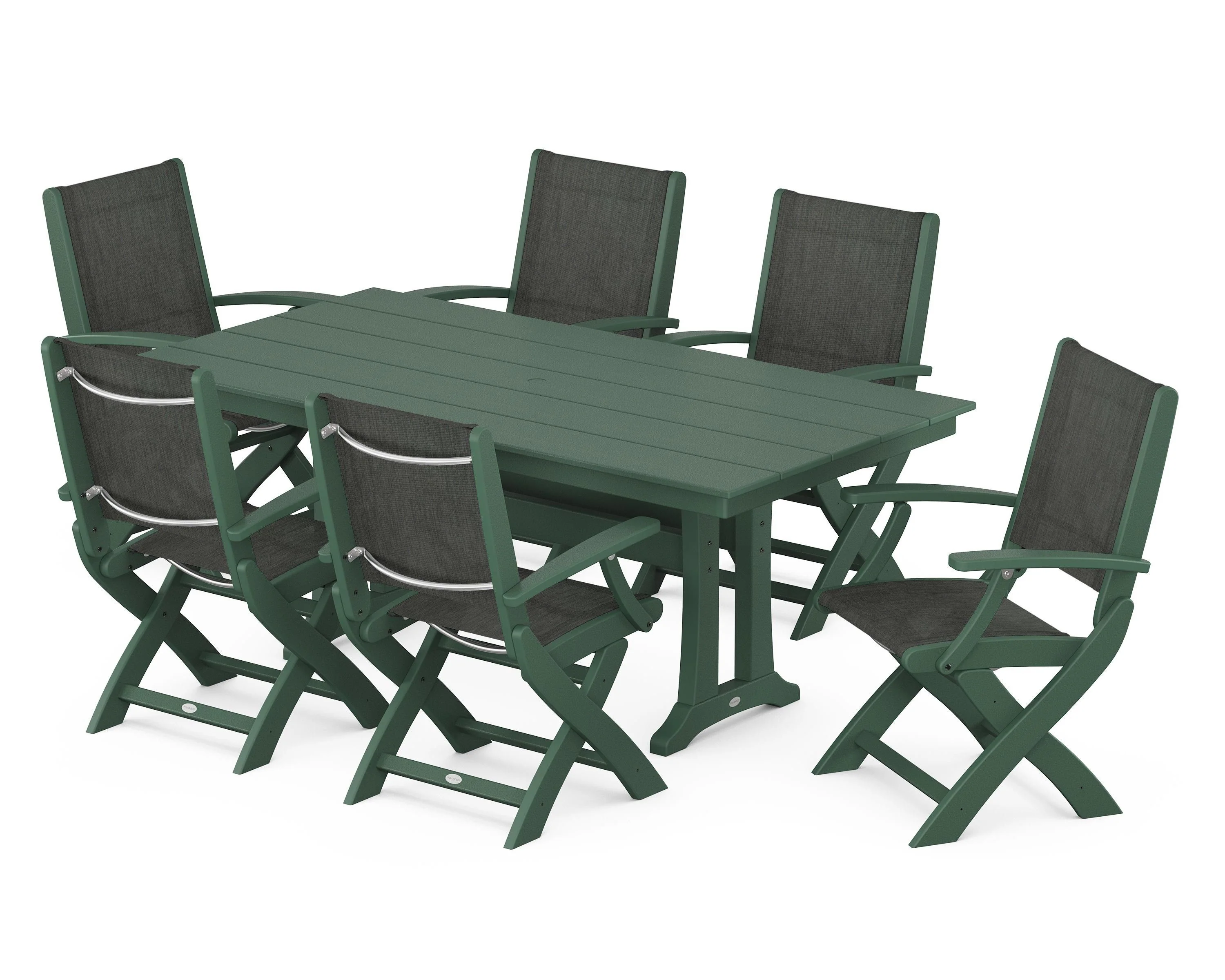 Coastal Folding Arm Chair 7-Piece Farmhouse Dining Set with Trestle Legs - Image 11