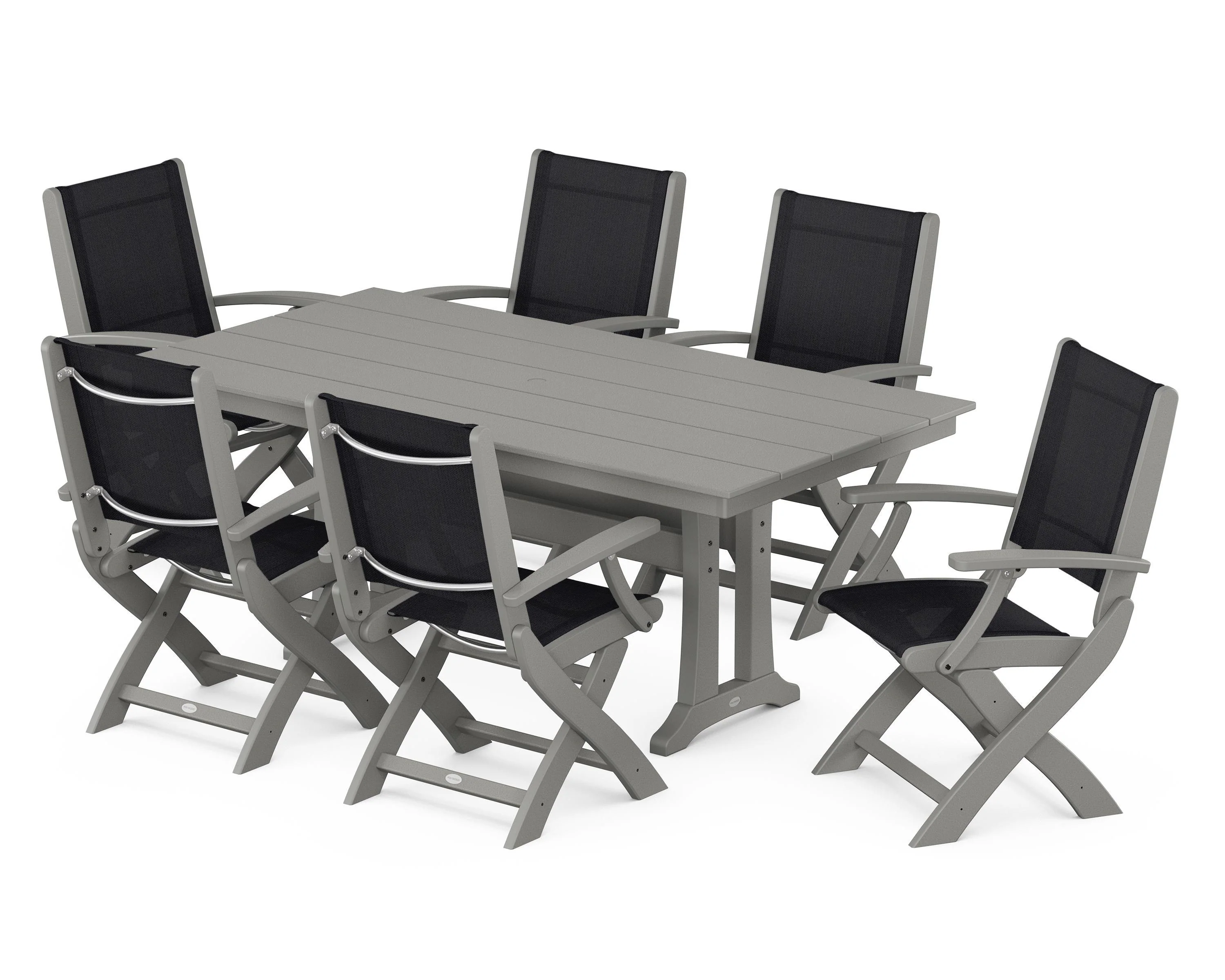 Coastal Folding Arm Chair 7-Piece Farmhouse Dining Set with Trestle Legs - Image 111